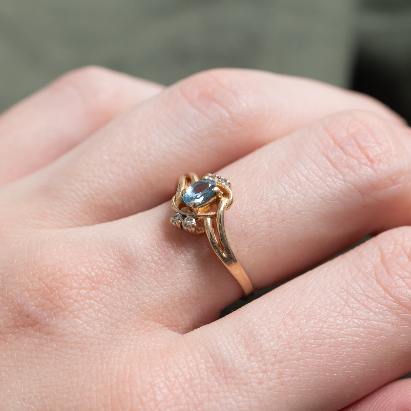 Blue Topaz & Diamond Openwork Bypass Ring | 0.25ct, 0.04ctw | SZ 6.0 |