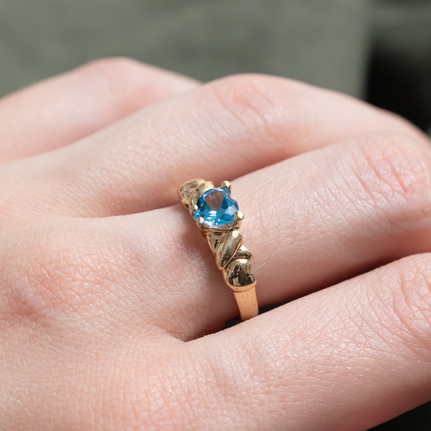 Heart Cut Blue Topaz Textured Ring | 0.65ct | SZ 7.0 |