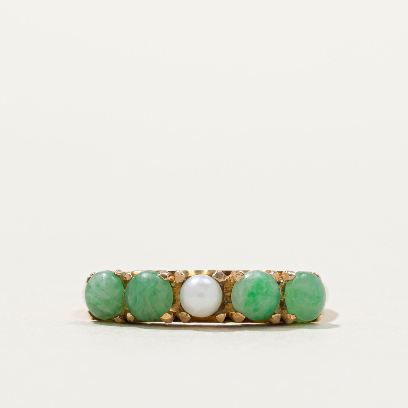 Five Stone Pearl & Jadeite Ring | 1.51mm | SZ 4.75