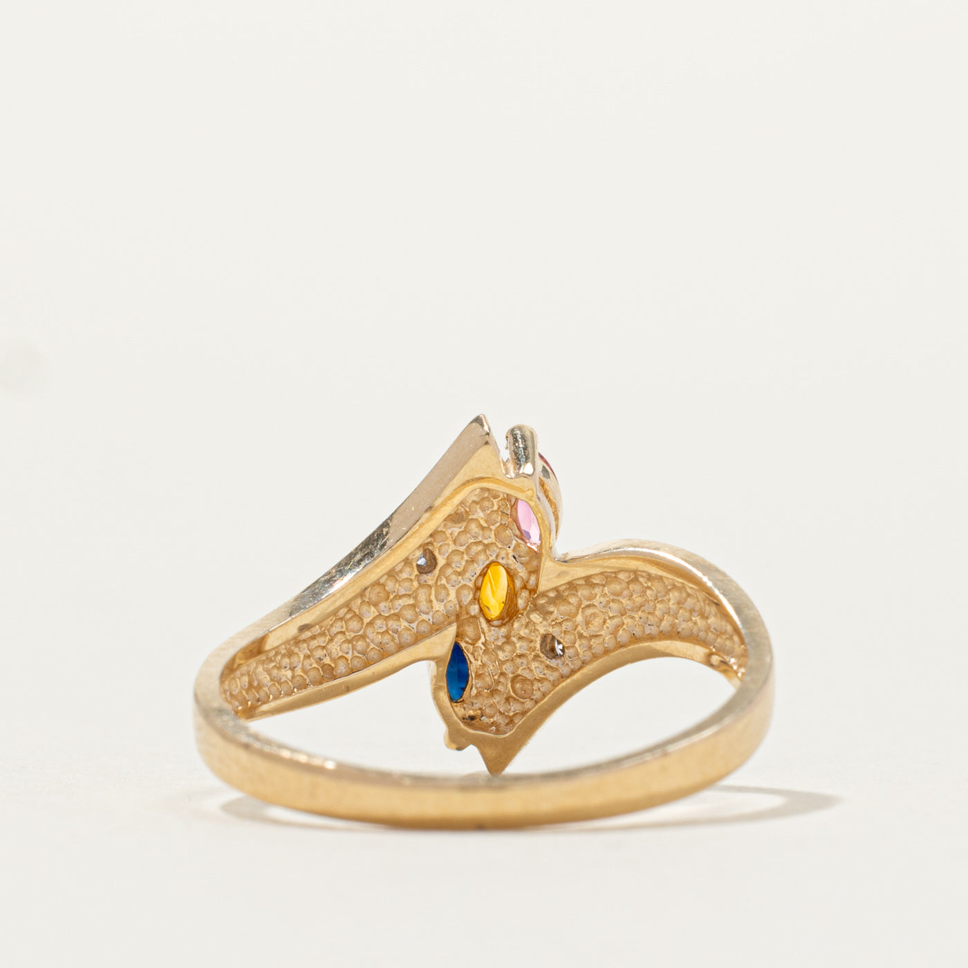 14k Three Stone & Diamond Accented Bypass Ring | SZ 6.75