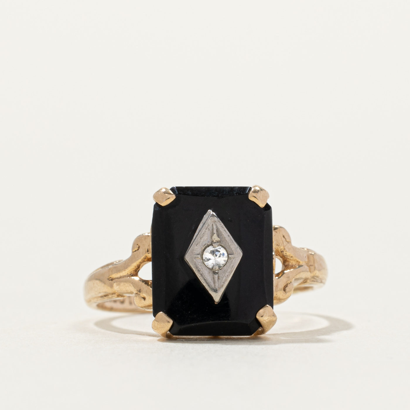 Vintage Canadian 10k Onyx & Topaz Accented Ring | SZ 4