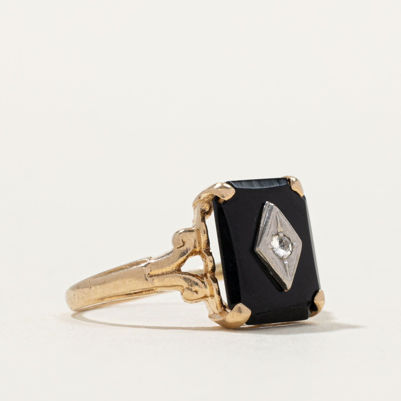 Vintage Canadian 10k Onyx & Topaz Accented Ring | SZ 4