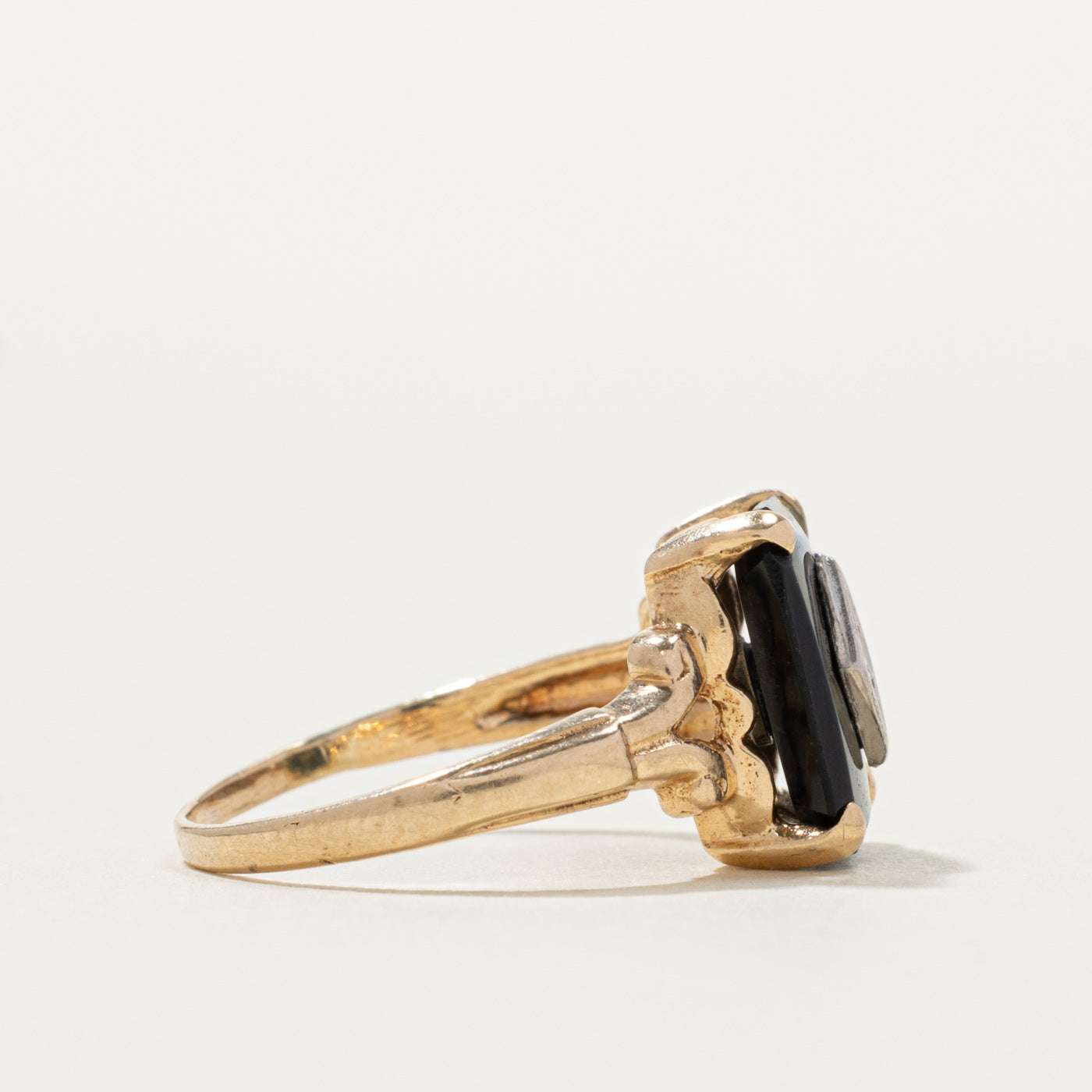 Vintage Canadian 10k Onyx & Topaz Accented Ring | SZ 4