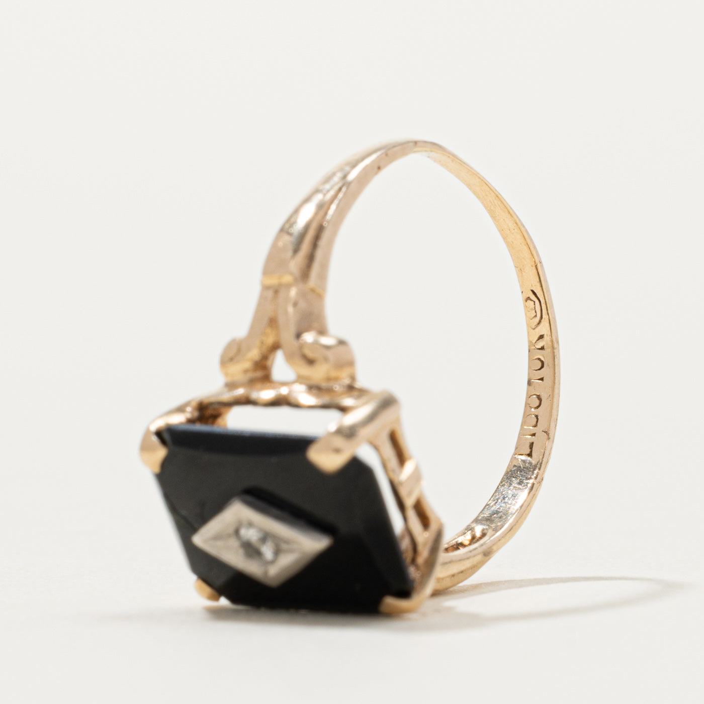 Vintage Canadian 10k Onyx & Topaz Accented Ring | SZ 4