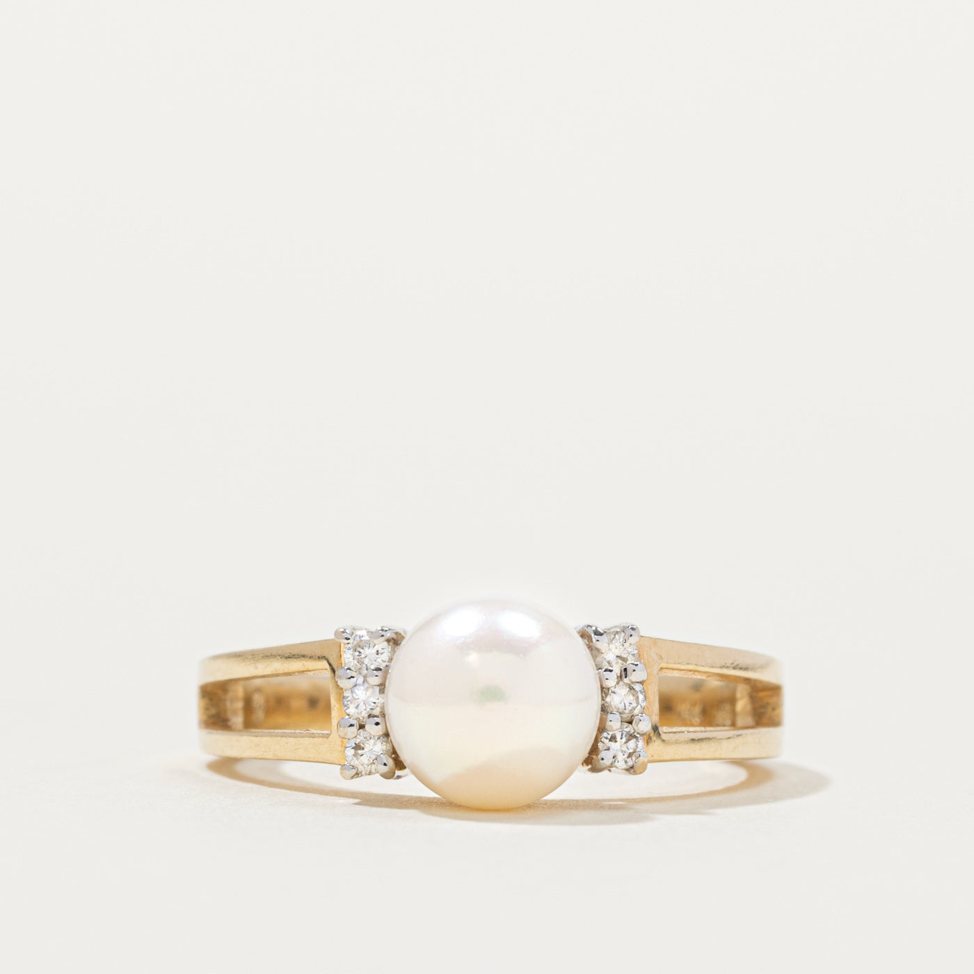 14k Pearl & Diamond Accented Open Shank Ring | SZ 6.5