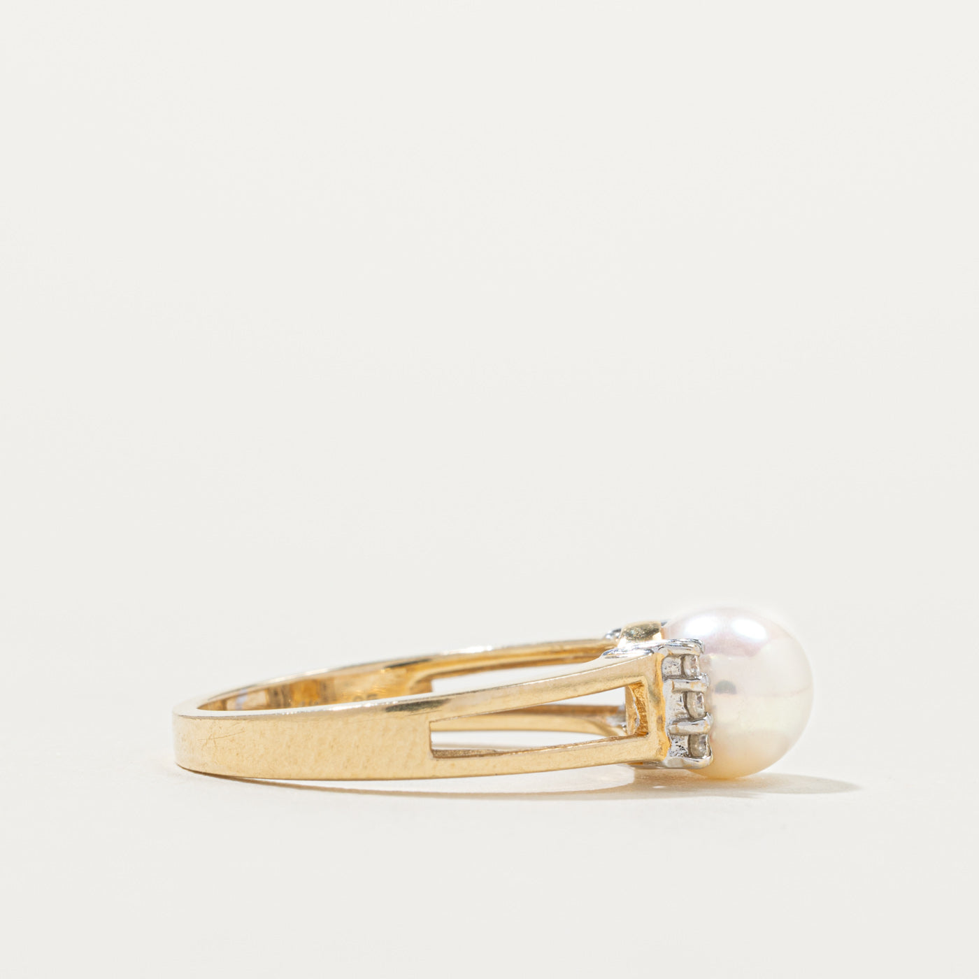 14k Pearl & Diamond Accented Open Shank Ring | SZ 6.5