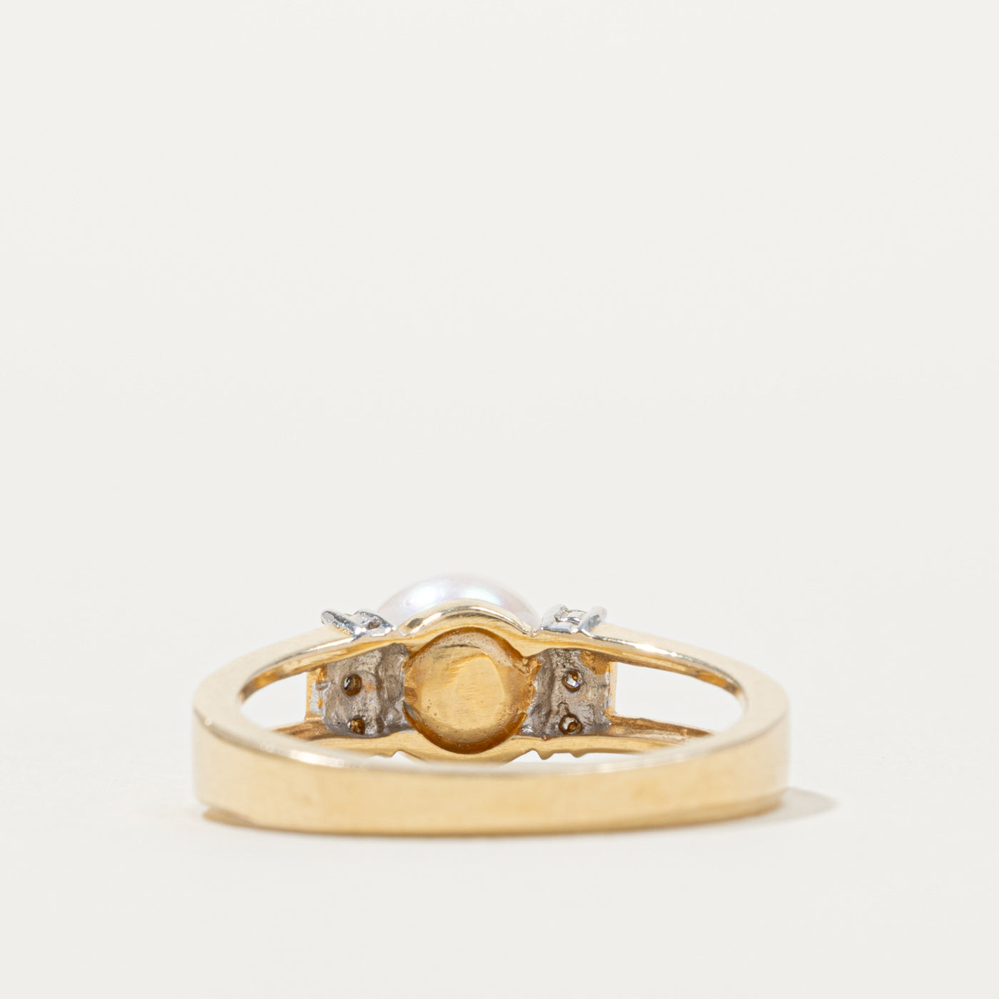 14k Pearl & Diamond Accented Open Shank Ring | SZ 6.5