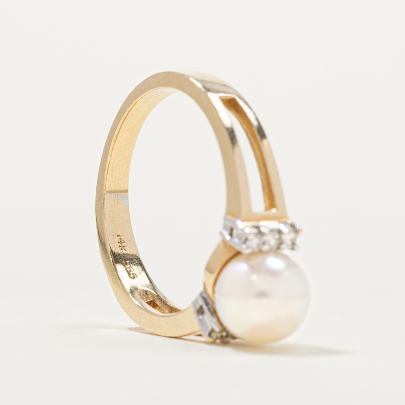 14k Pearl & Diamond Accented Open Shank Ring | SZ 6.5
