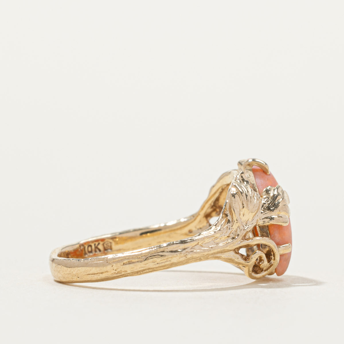10k Coral Floral Leaf Engraved Ring | SZ 6