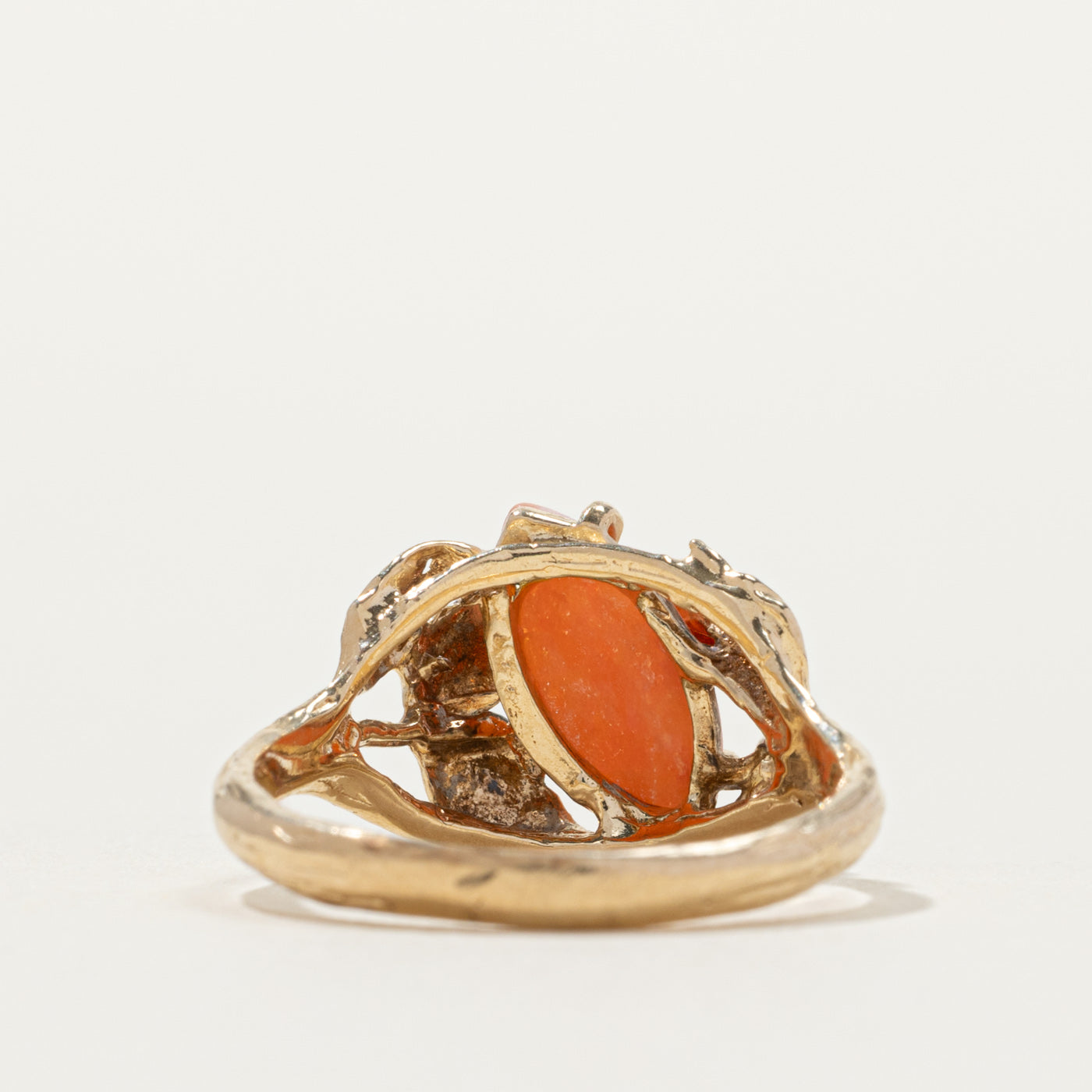 10k Coral Floral Leaf Engraved Ring | SZ 6
