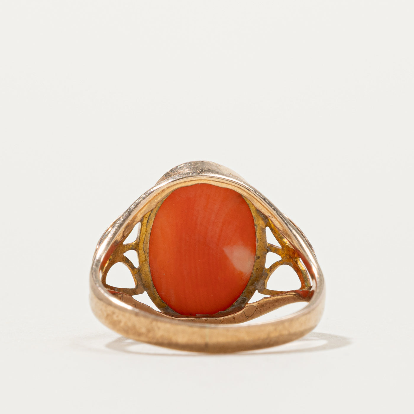 Bezel Set Coral Cameo Ring | SZ 3.75