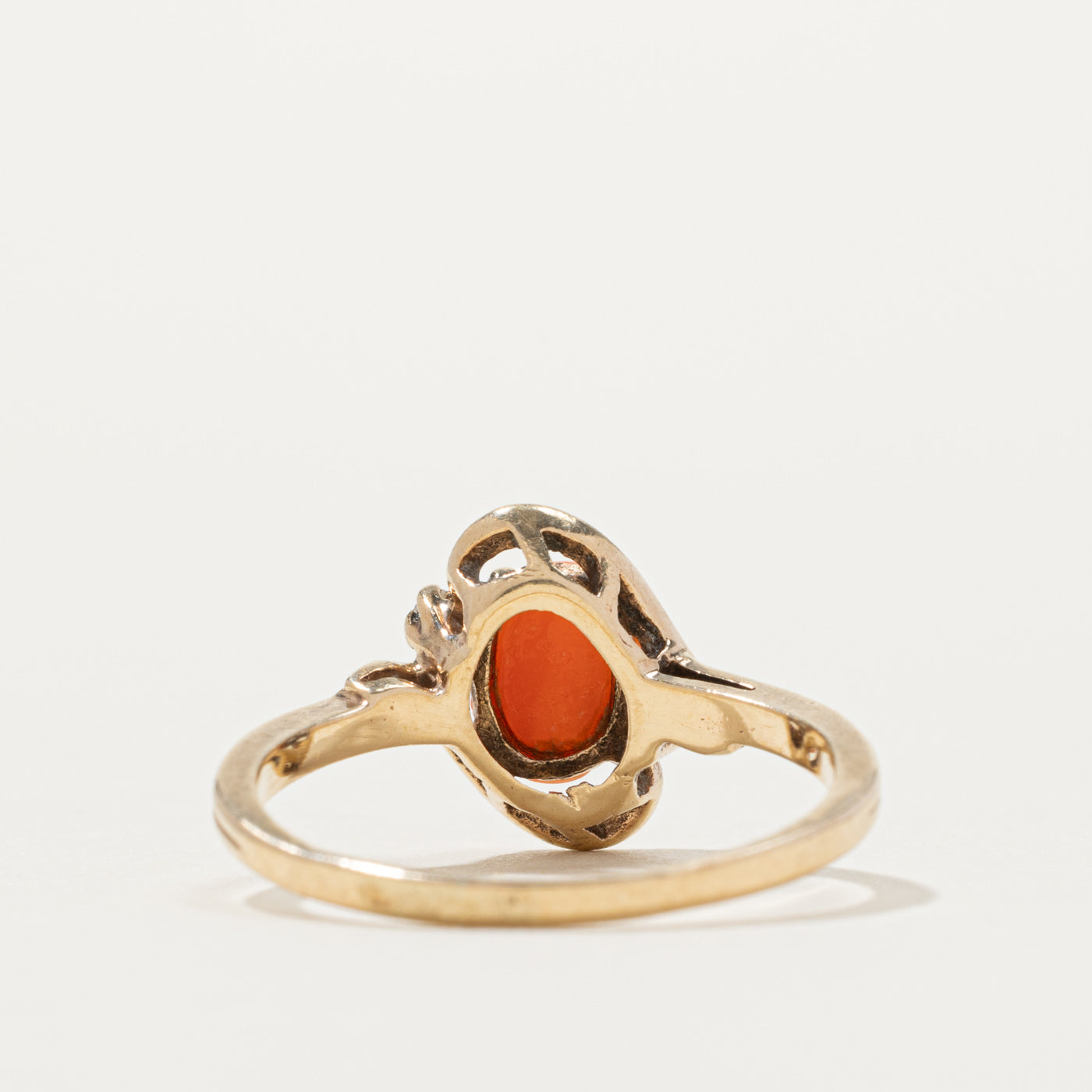 10k Coral & Glass Openwork Ring | SZ 8.5