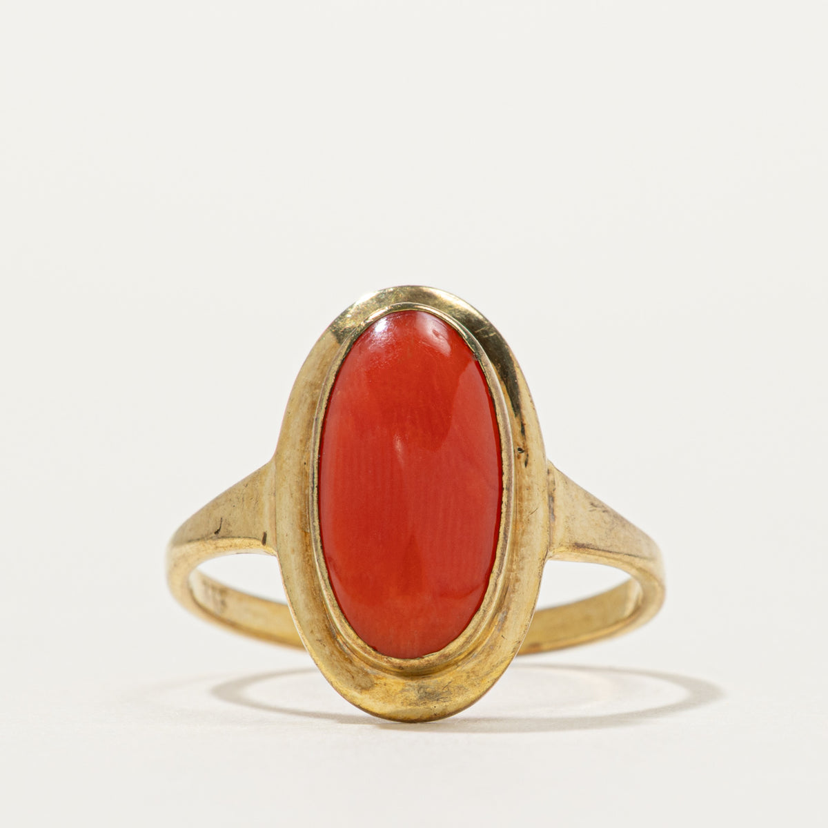 Bezel Set Solitaire Coral Ring | SZ 7