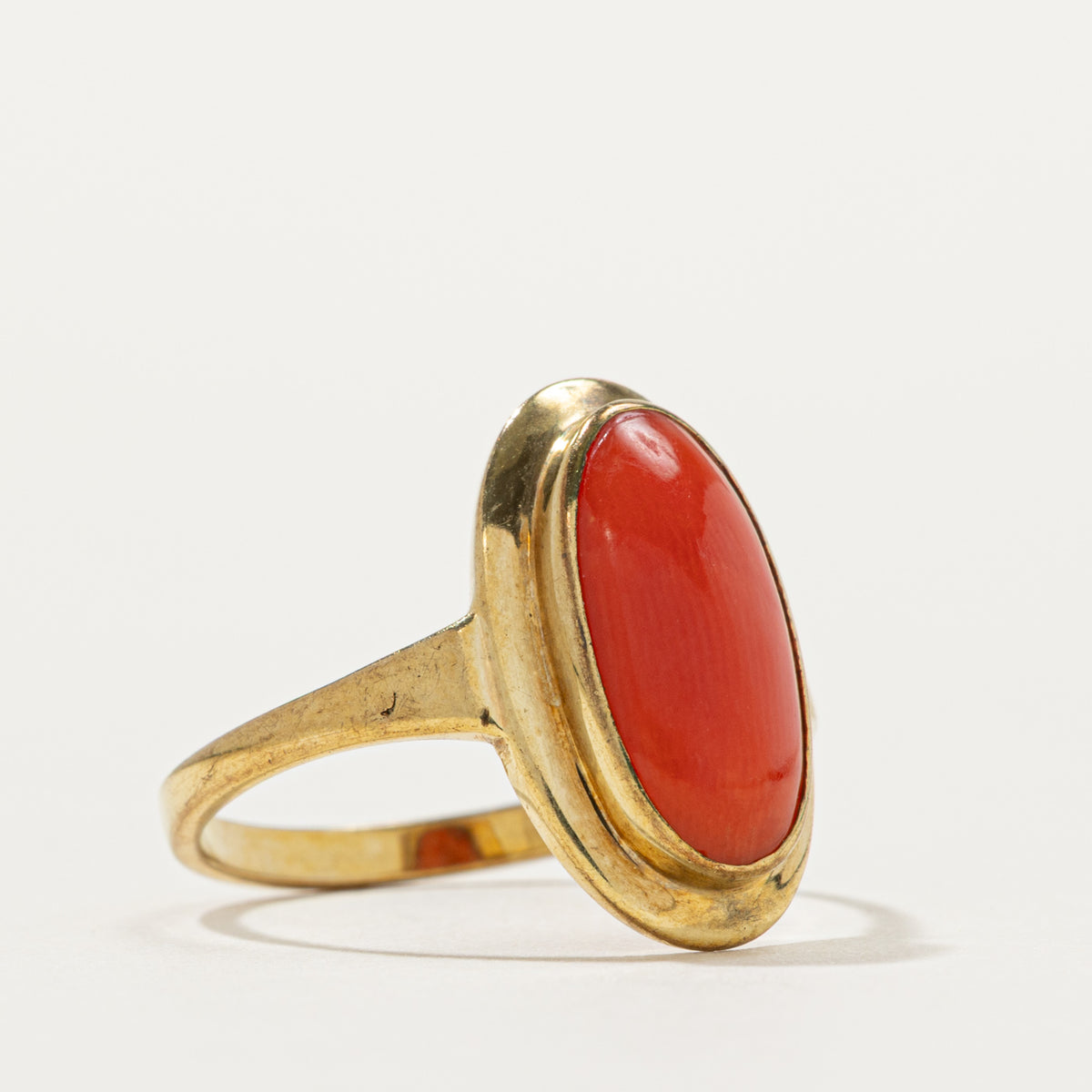 Bezel Set Solitaire Coral Ring | SZ 7