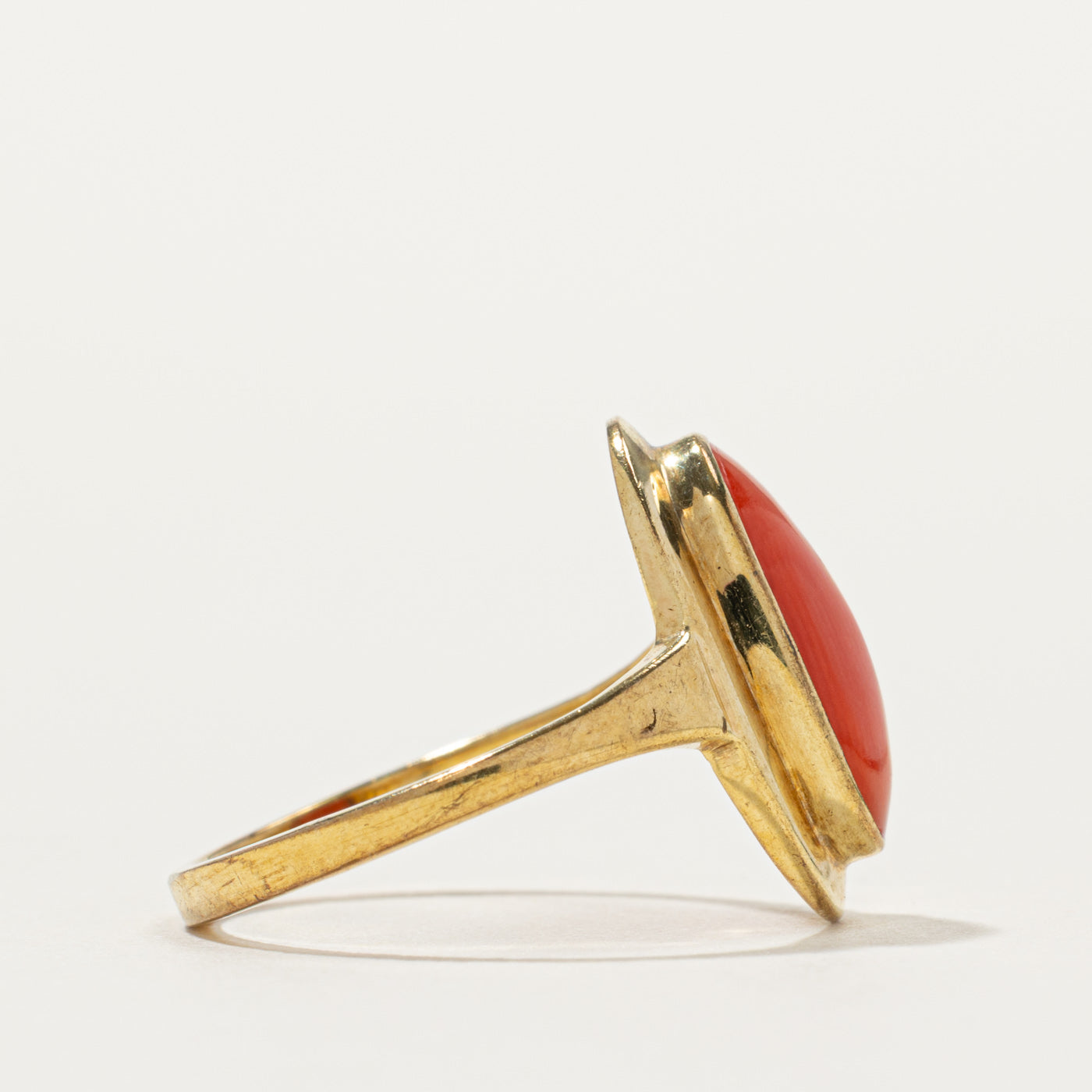 Bezel Set Solitaire Coral Ring | SZ 7
