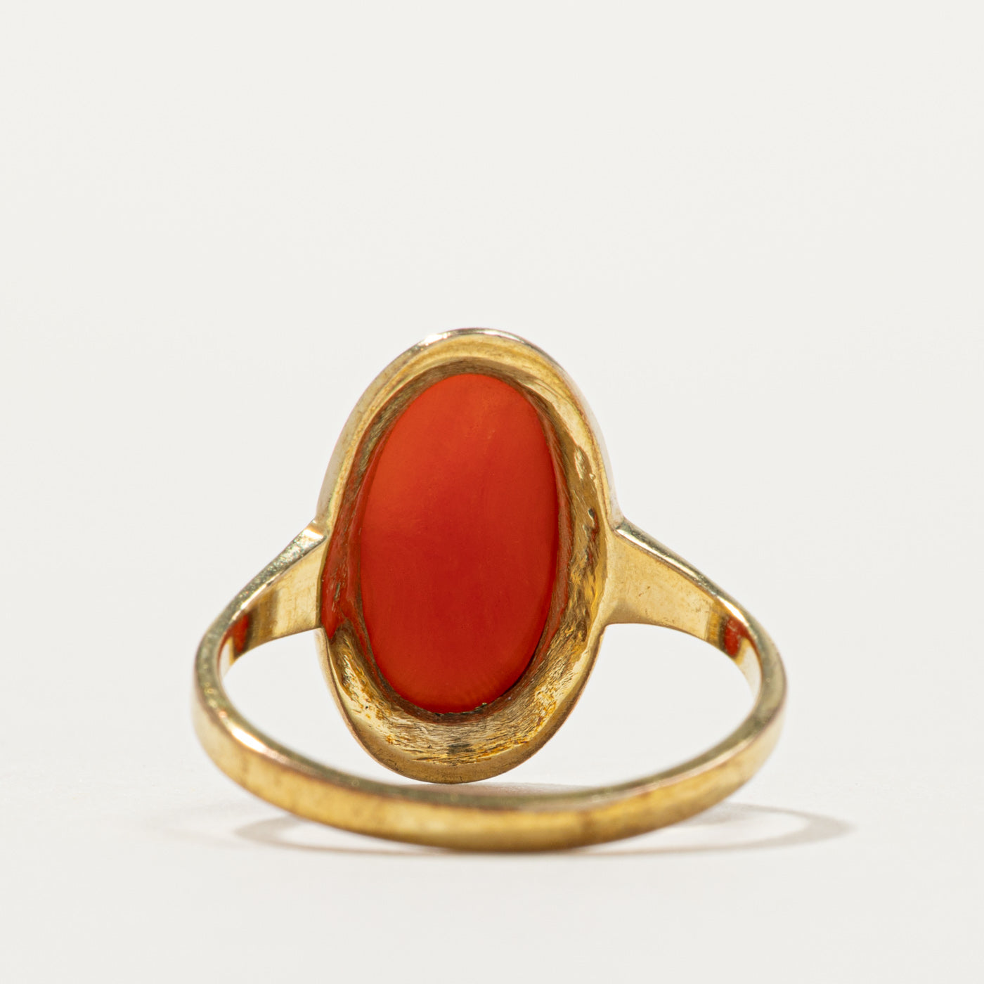 Bezel Set Solitaire Coral Ring | SZ 7