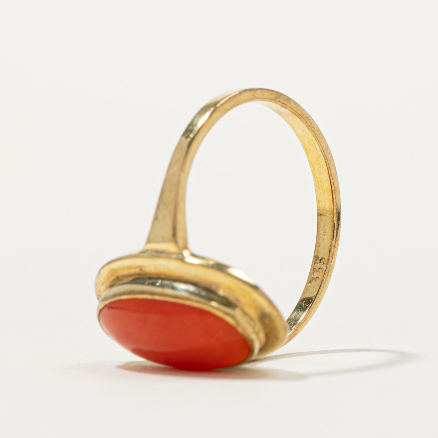 Bezel Set Solitaire Coral Ring | SZ 7