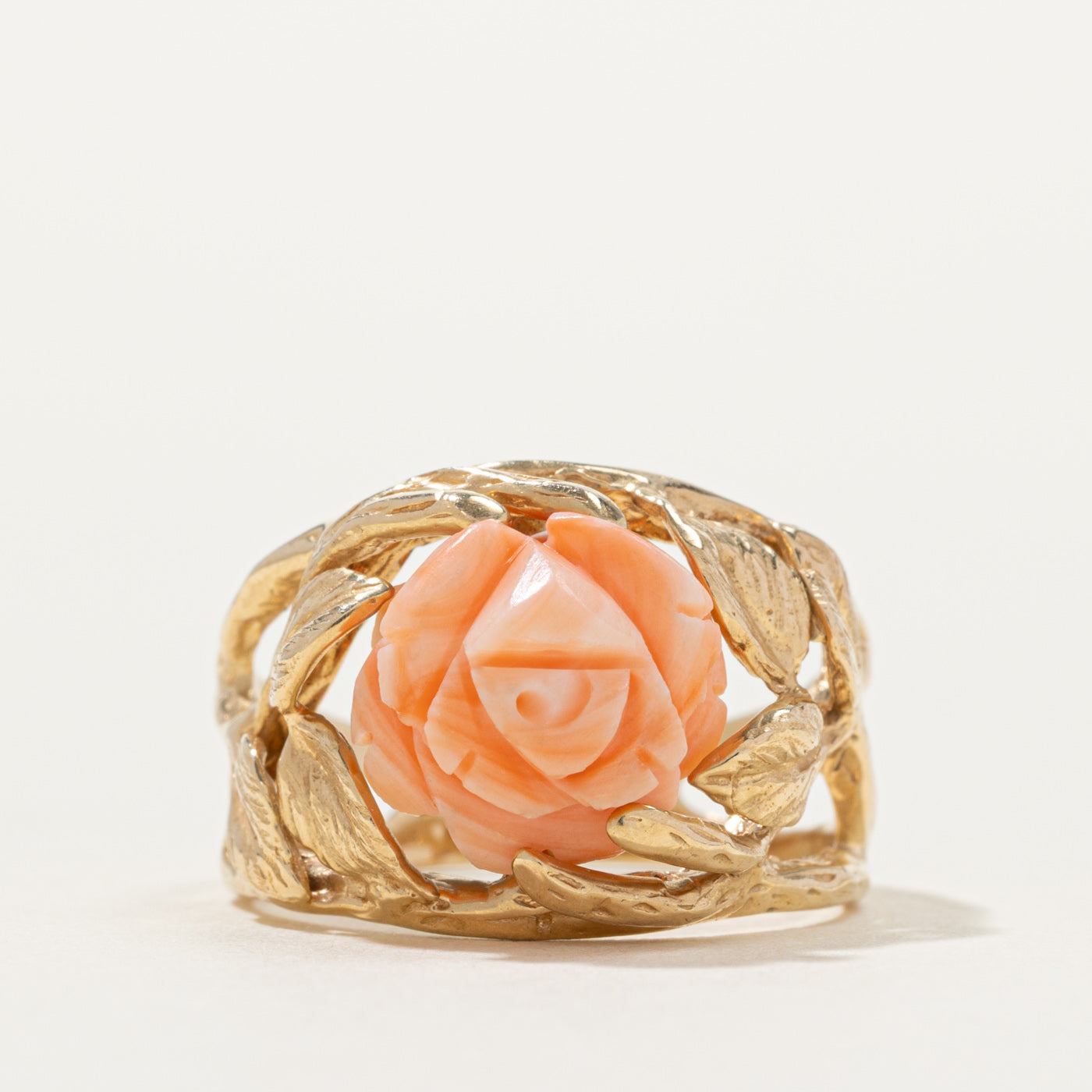 14k Coral Rose Openwork Ring | SZ 7.25