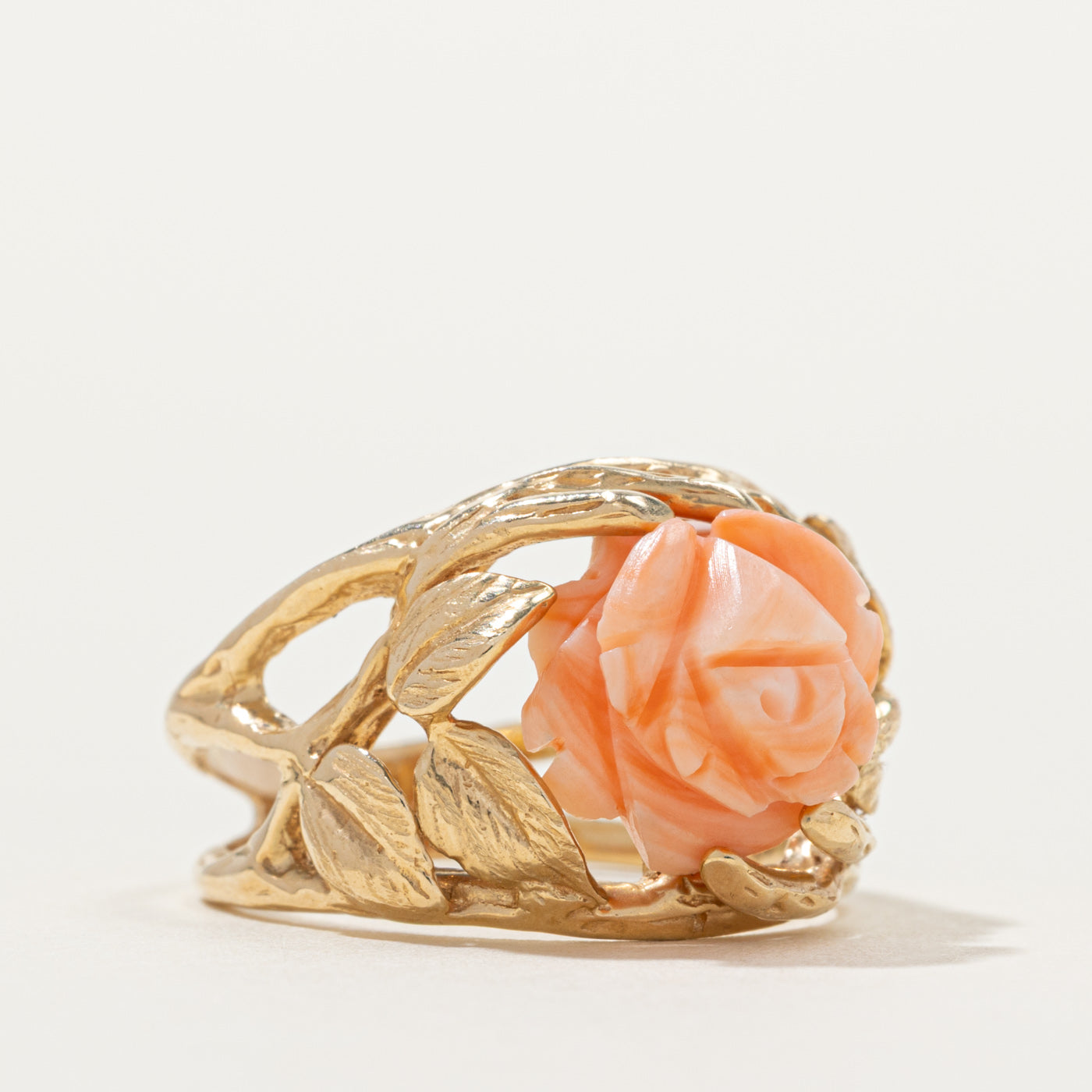 14k Coral Rose Openwork Ring | SZ 7.25