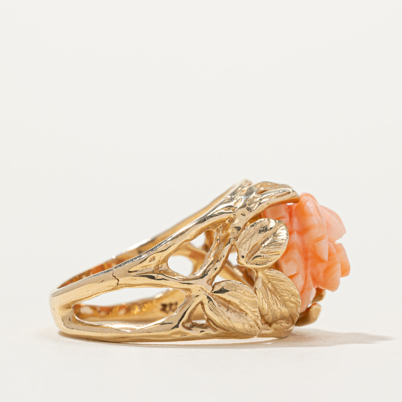 14k Coral Rose Openwork Ring | SZ 7.25