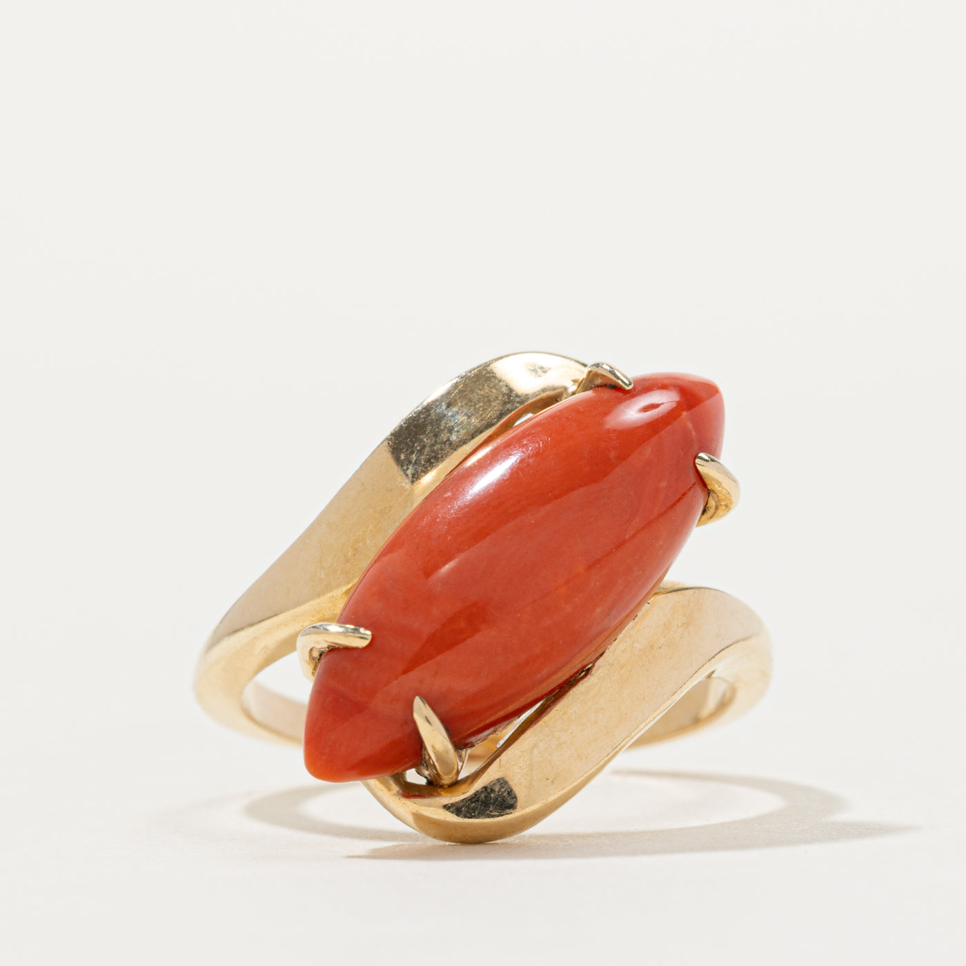 14k Coral Abstract Bypass Ring | SZ 6.5