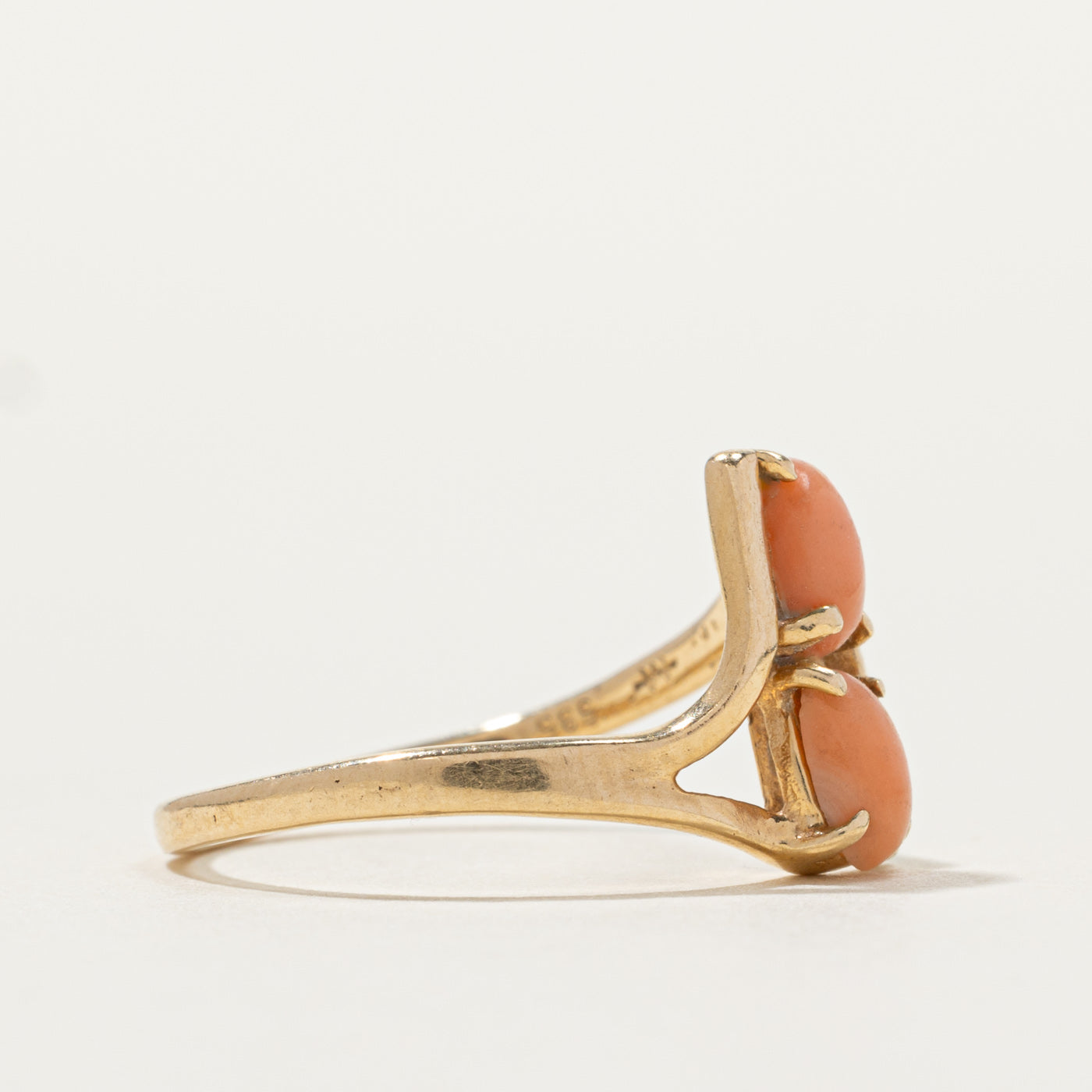 14k Two Stone Coral Bypass Ring | SZ 6.75