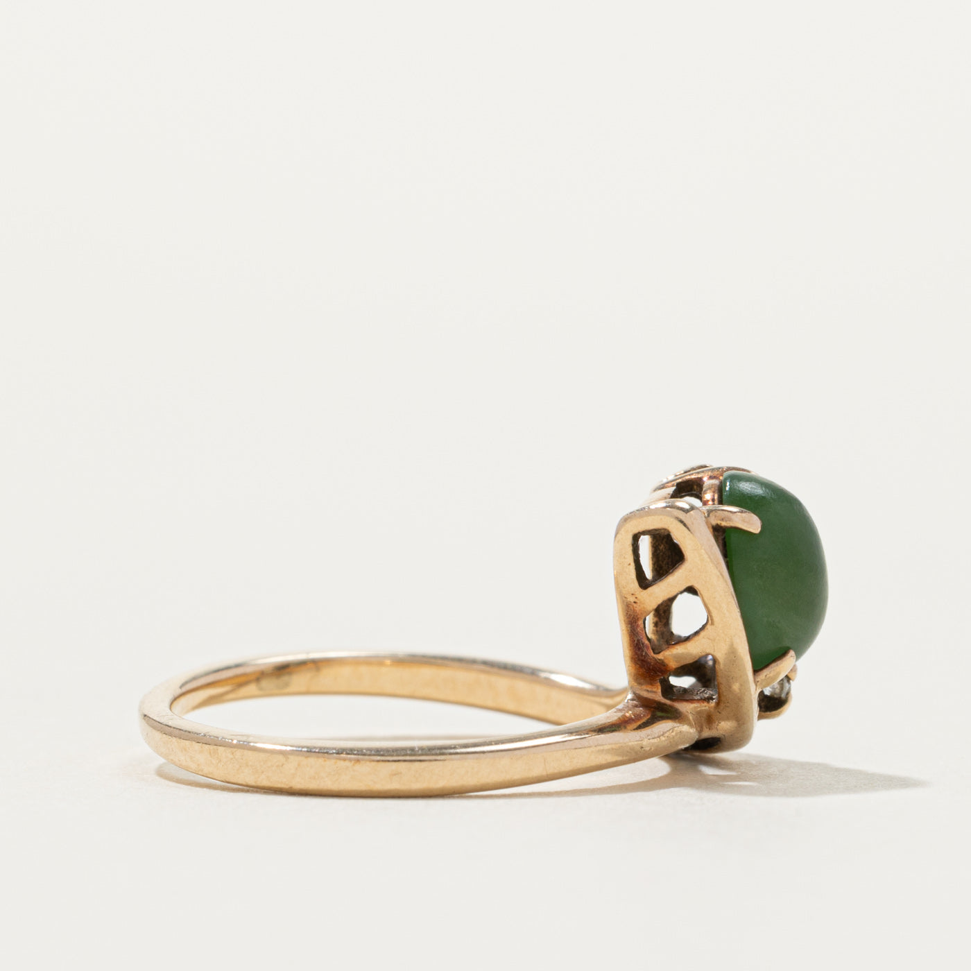 10k Nephrite Jade & Glass Bypass Ring | SZ 4.5