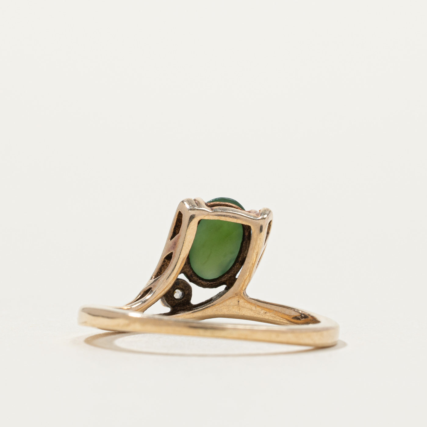 10k Nephrite Jade & Glass Bypass Ring | SZ 4.5