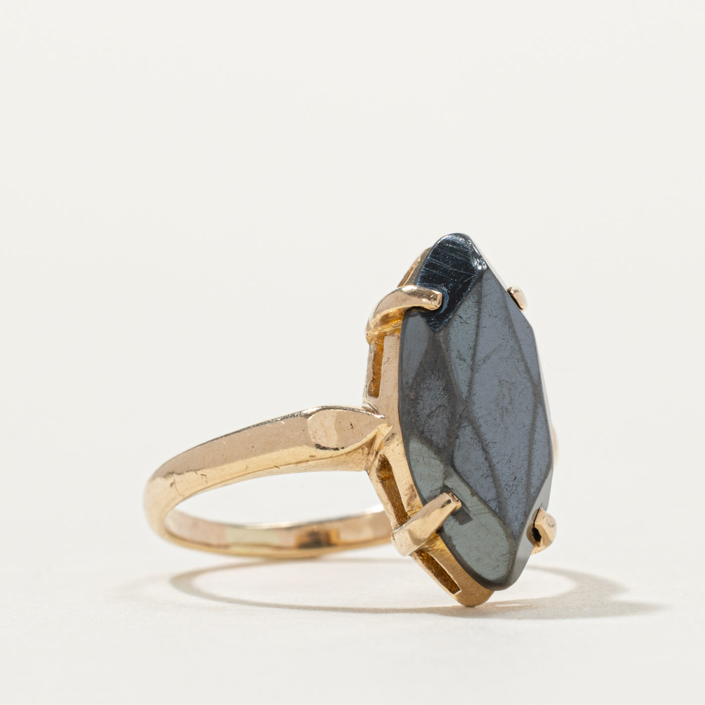 10k Marquise Cut Solitaire Hematite Ring | SZ 4.5