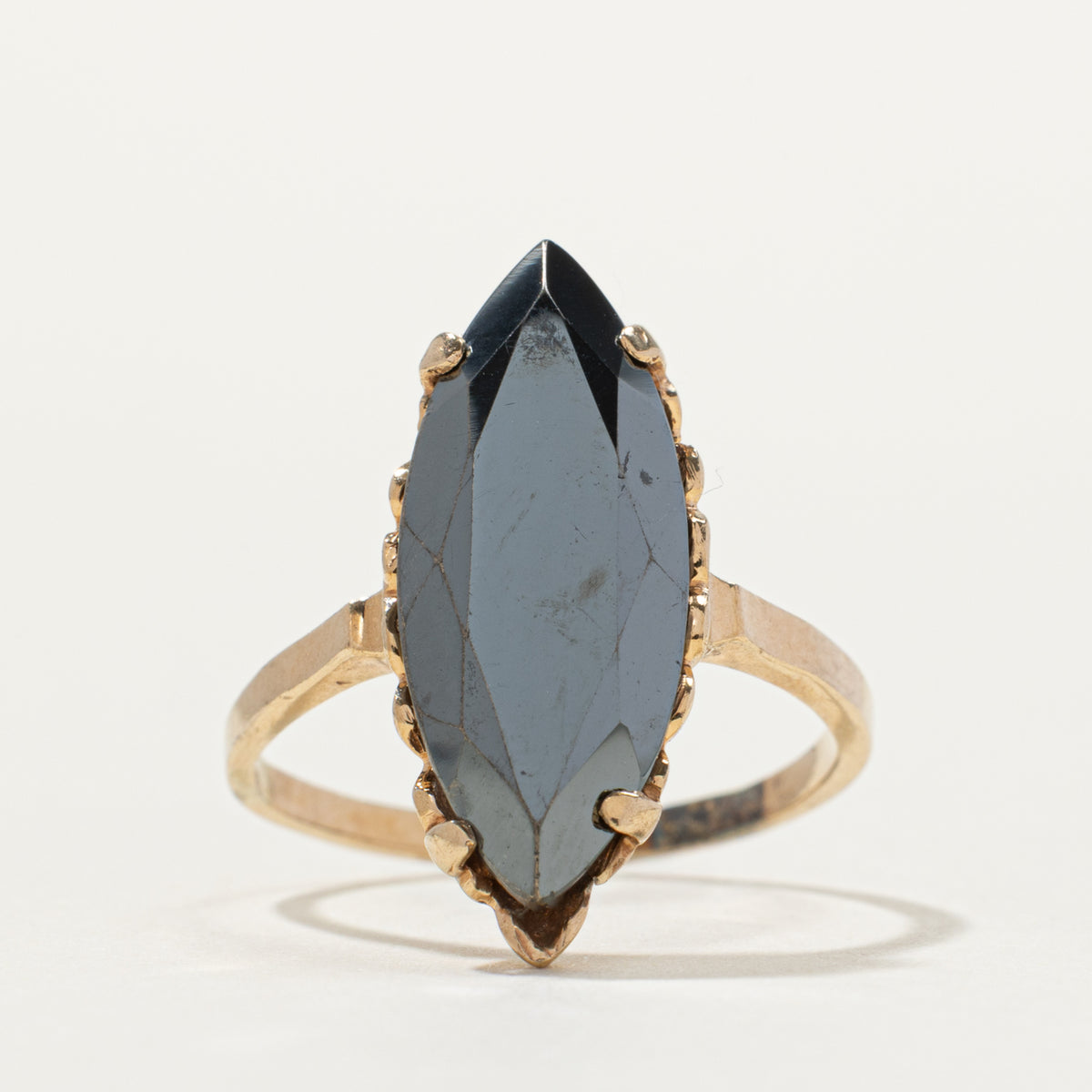 10k Hematite Textured Navette Ring | SZ 6.25