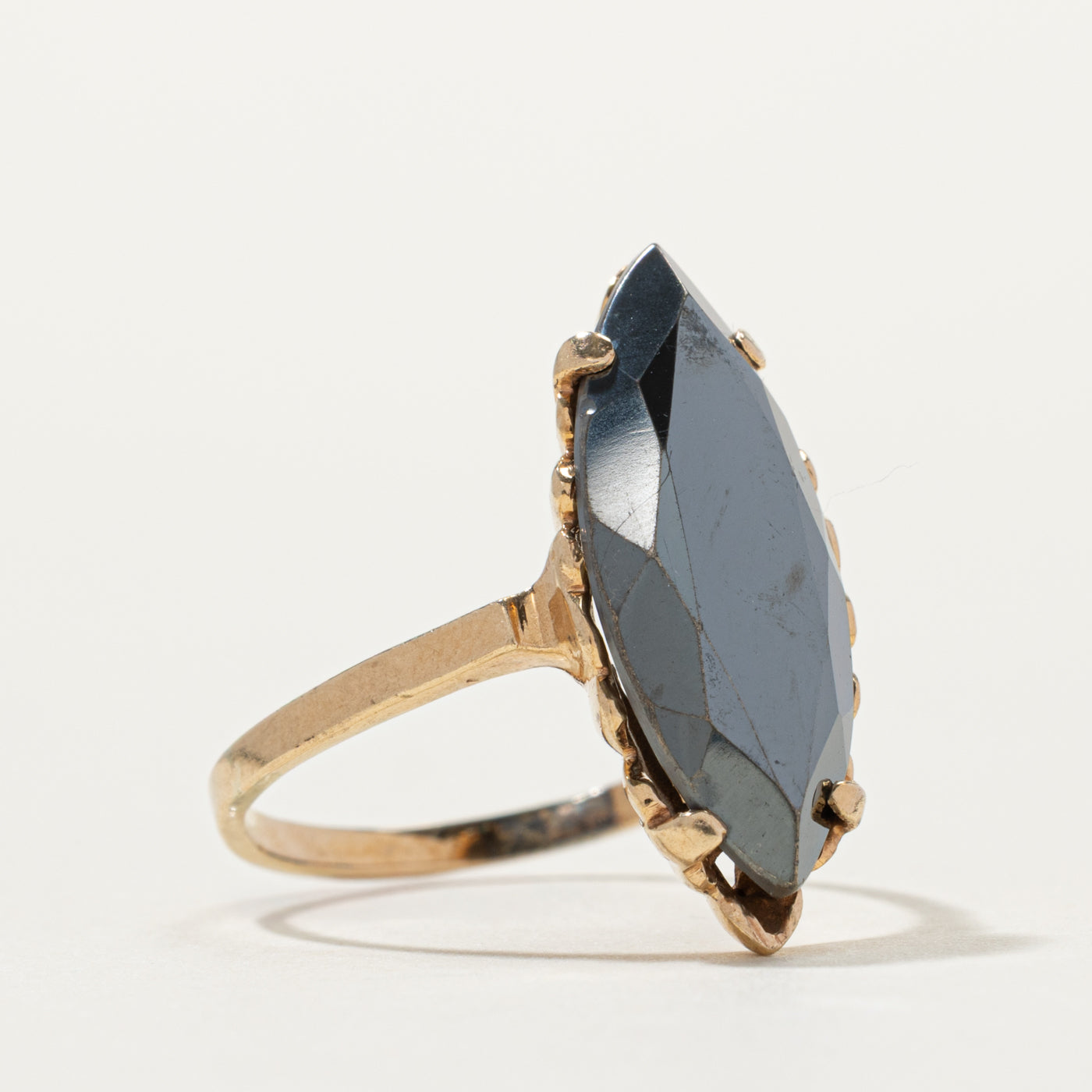 10k Hematite Textured Navette Ring | SZ 6.25