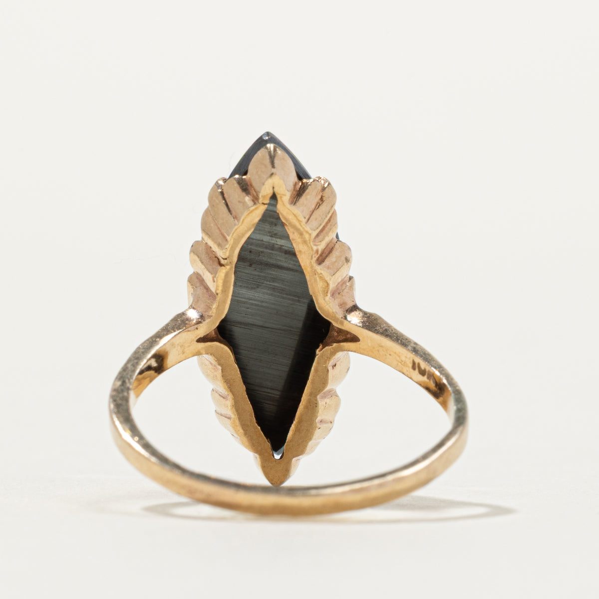 10k Hematite Textured Navette Ring | SZ 6.25