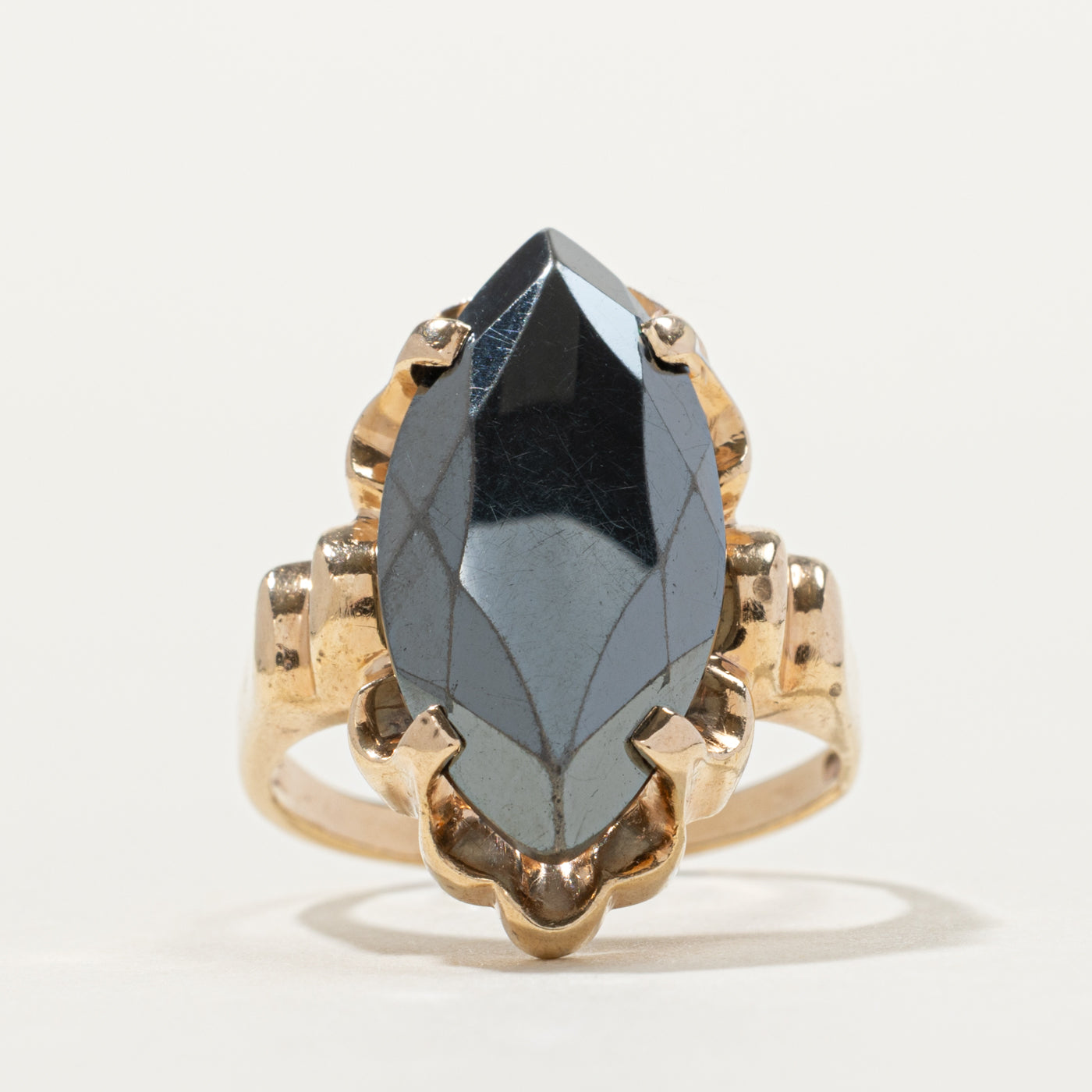 10k Marquise Cut Hematite Textured Ring | SZ 5.75