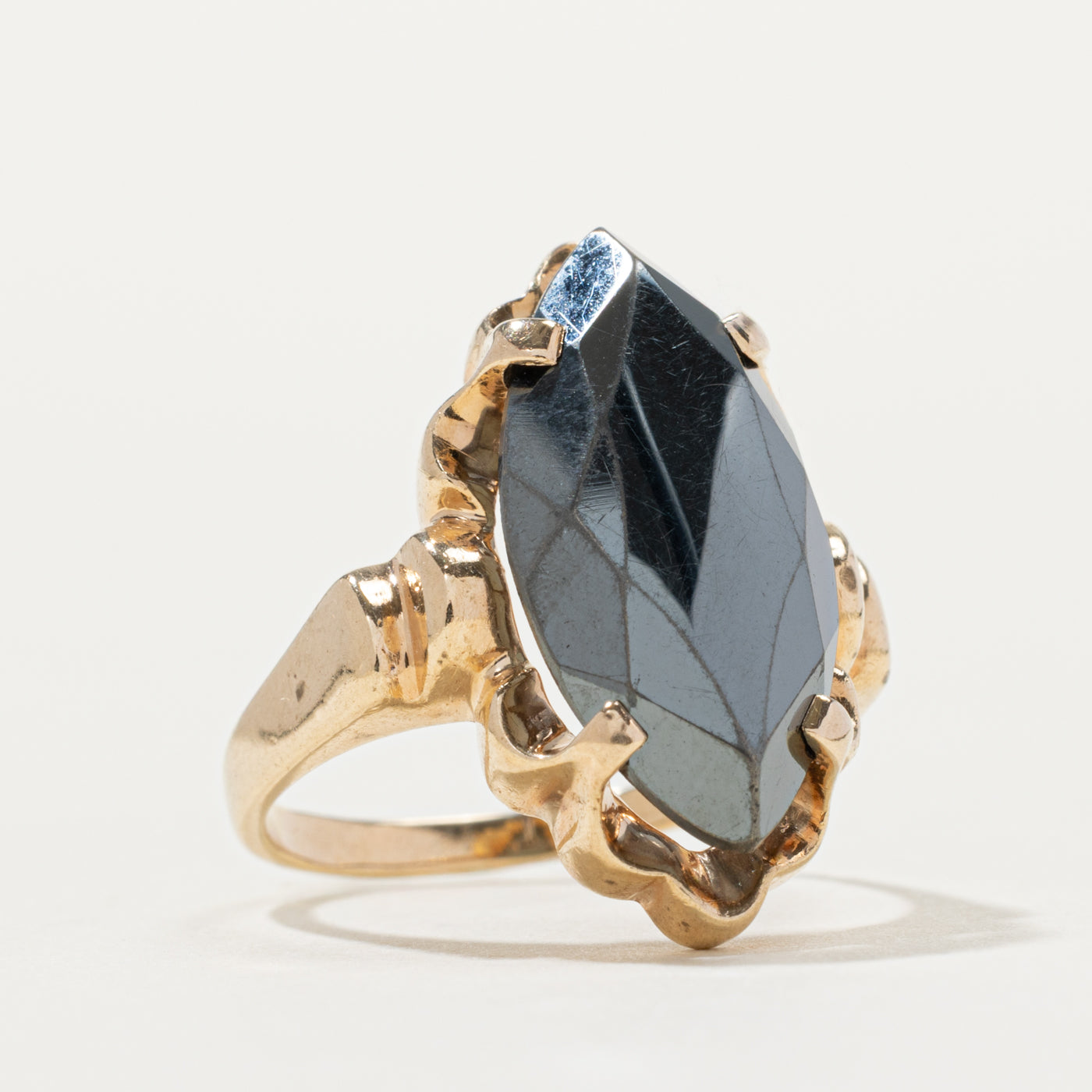 10k Marquise Cut Hematite Textured Ring | SZ 5.75