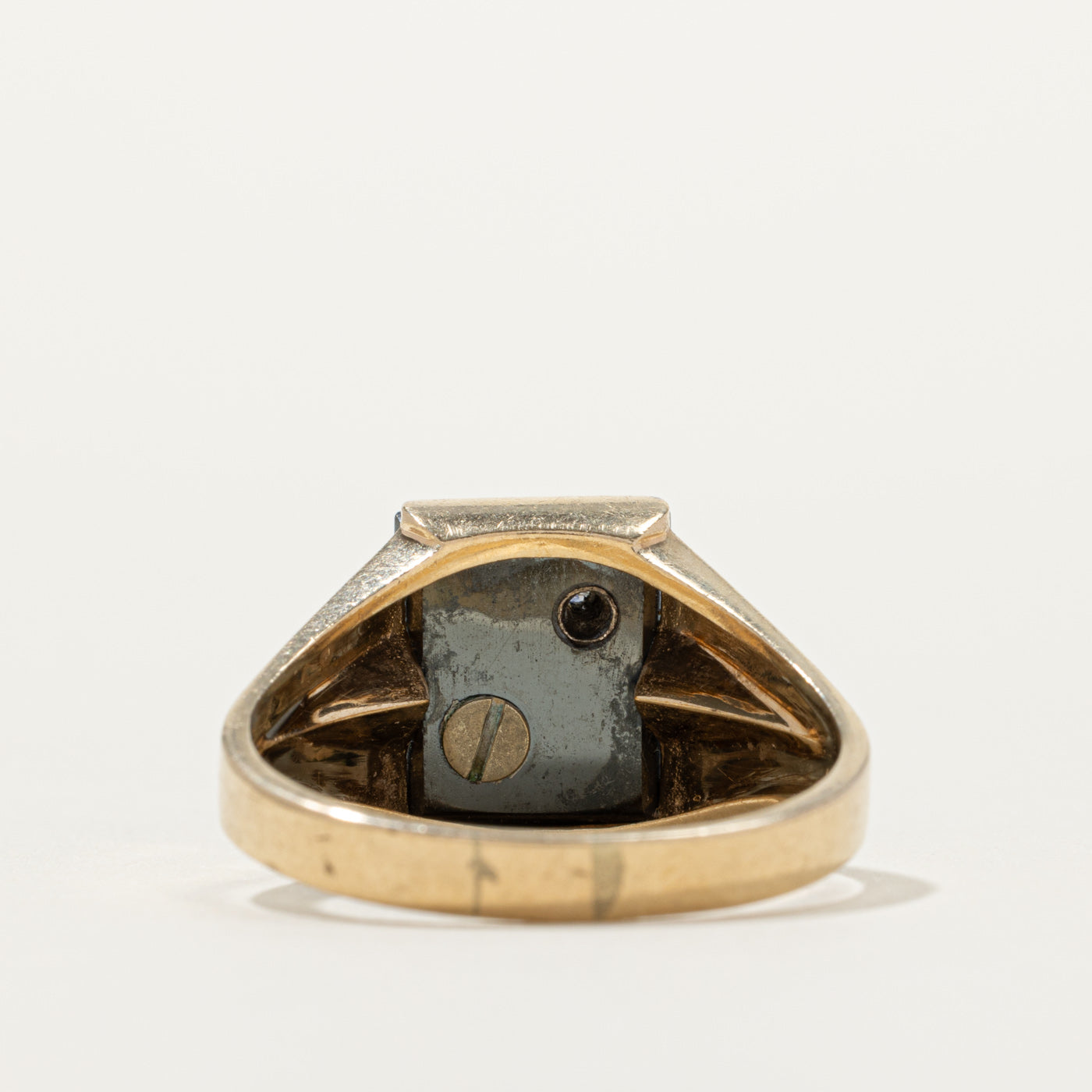 10k Hematite & Diamond Accented "R" Initial Signet Ring | SZ 11