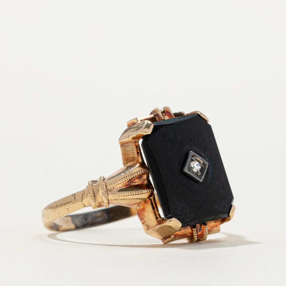 10k Onyx & Diamond Accented Ring | SZ 7.75