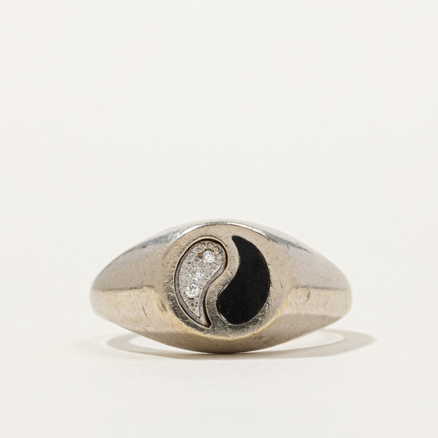14k Onyx & Diamond Yin Yang Signet Ring | SZ 7.25