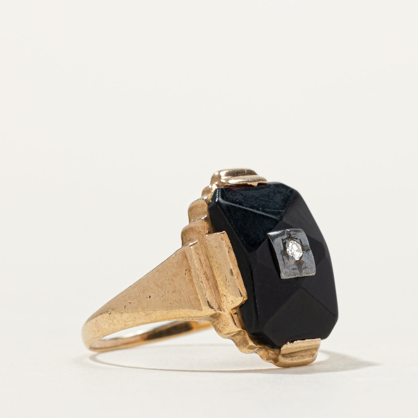 Vintage Canadian Onyx & White Sapphire Accented Ring | SZ 7