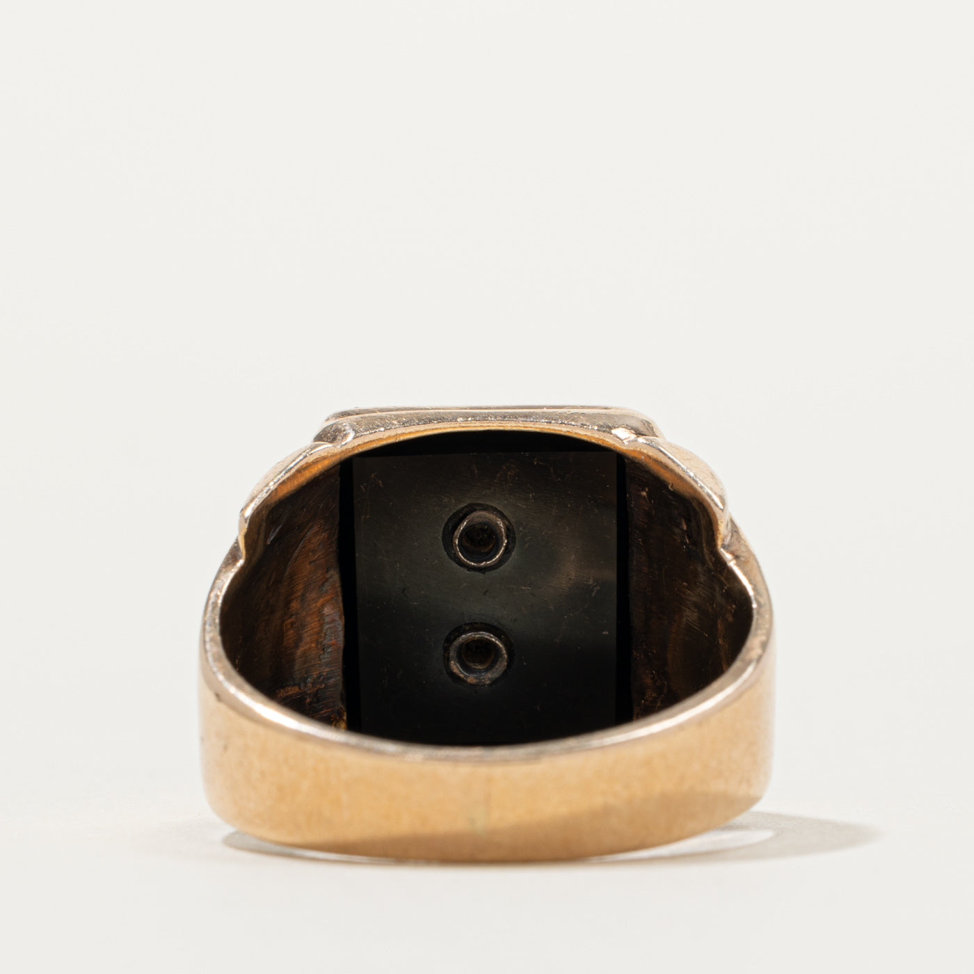10k Onyx & Diamond Accented Grooved Signet Ring | SZ 9.5