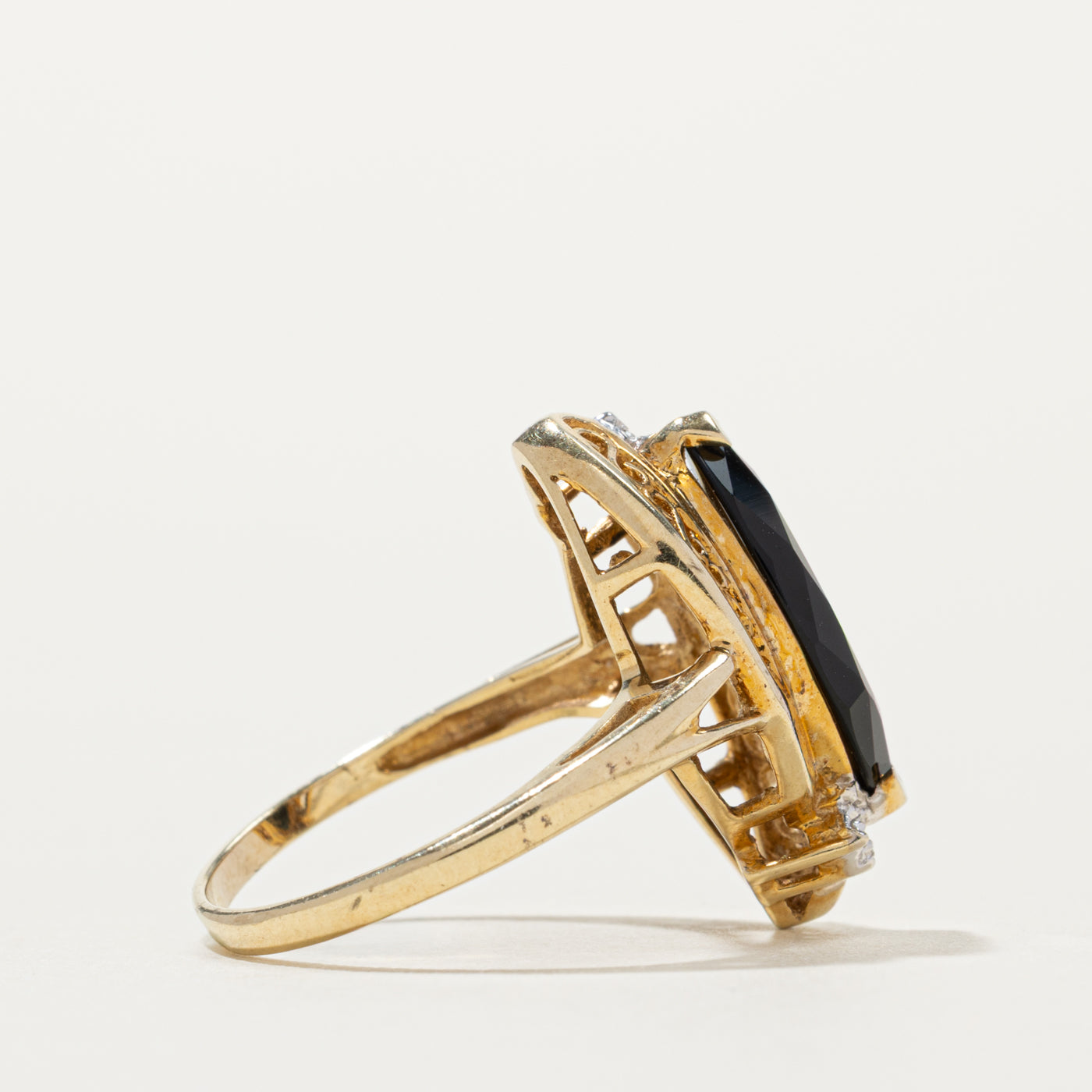 10k Marquise Cut Onyx & Diamond Accented Ring | SZ 6