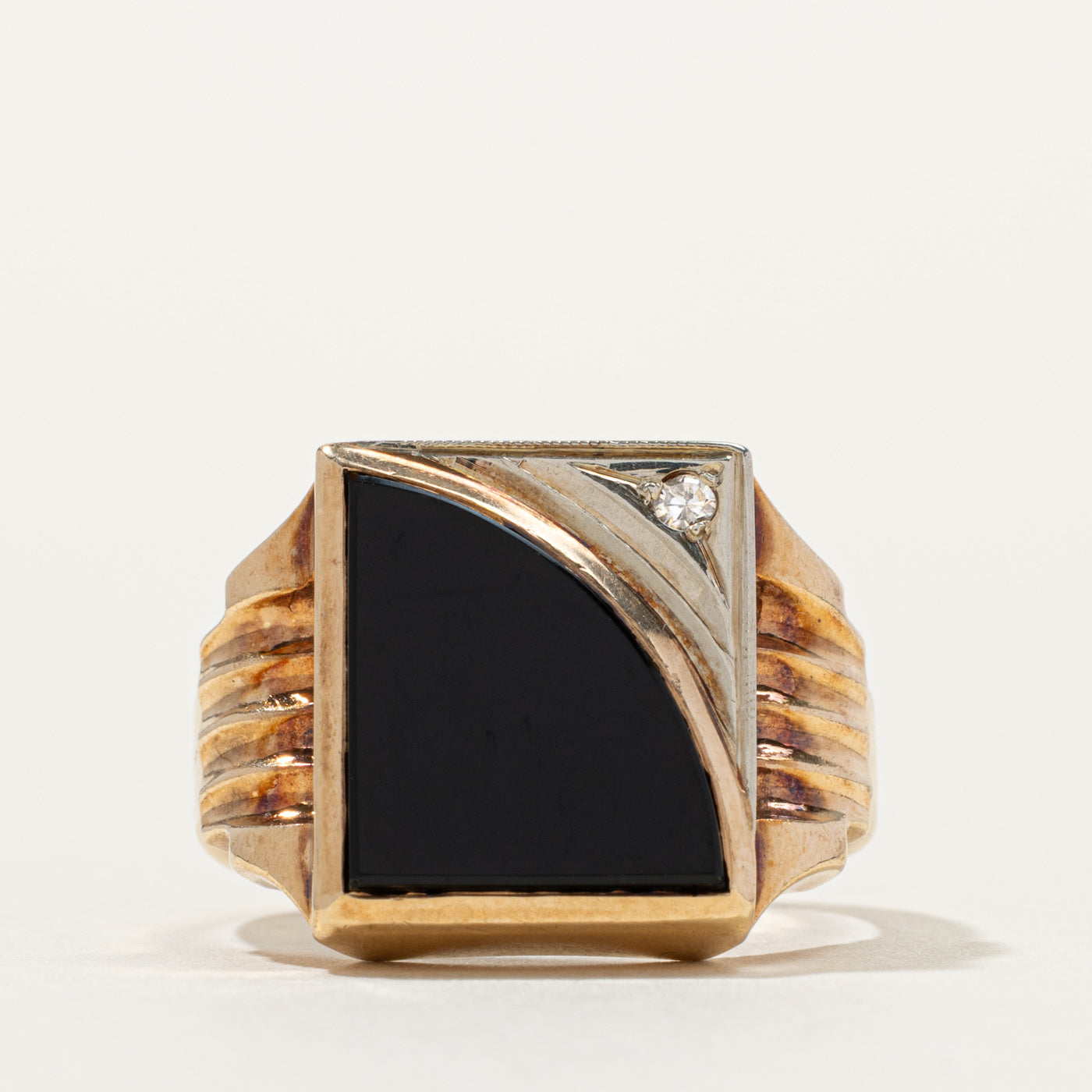 10k Onyx & Diamond Geometric Signet Ring | SZ 8