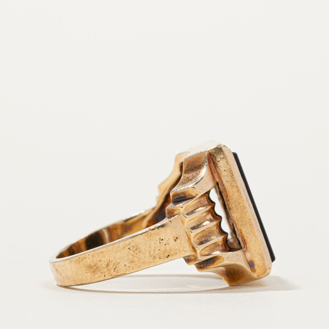 10k Onyx & Diamond Geometric Signet Ring | SZ 8