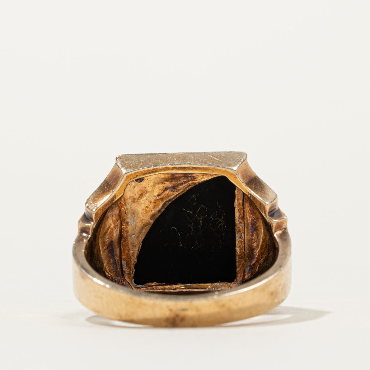 10k Onyx & Diamond Geometric Signet Ring | SZ 8