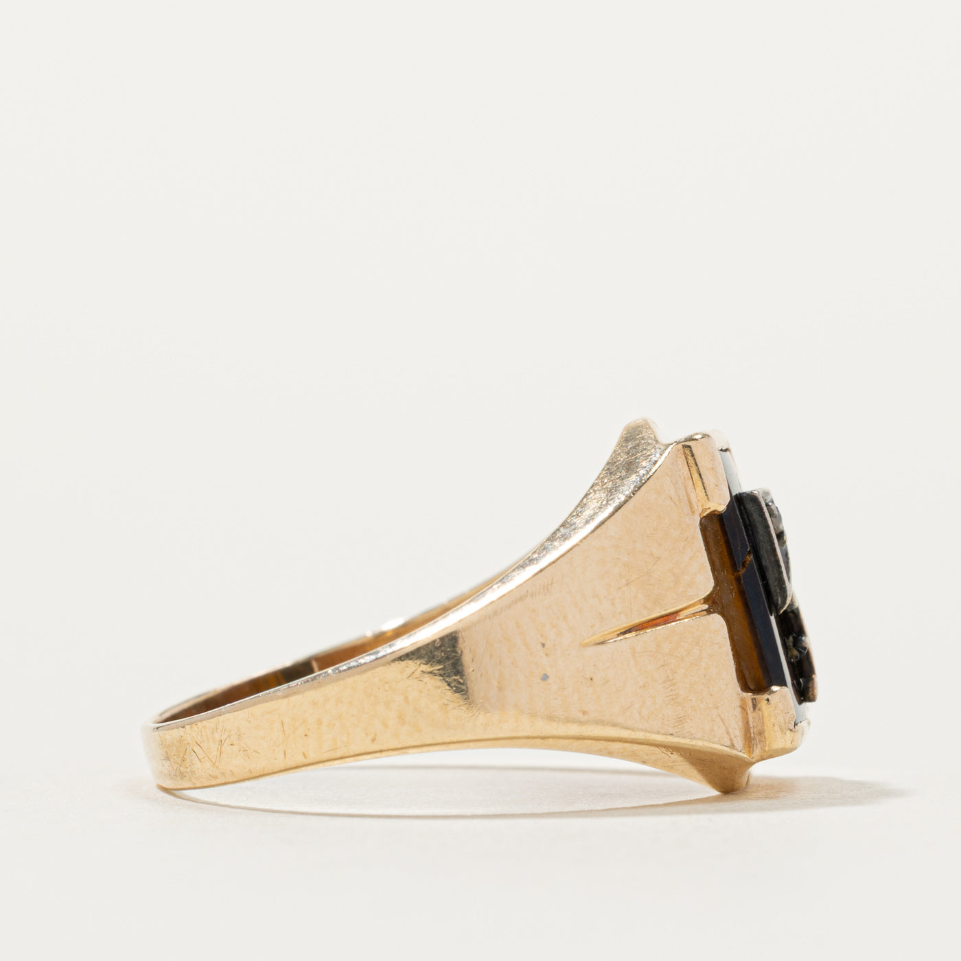 10k Tiger's Eye "L" Initial Signet Ring | SZ 11.25
