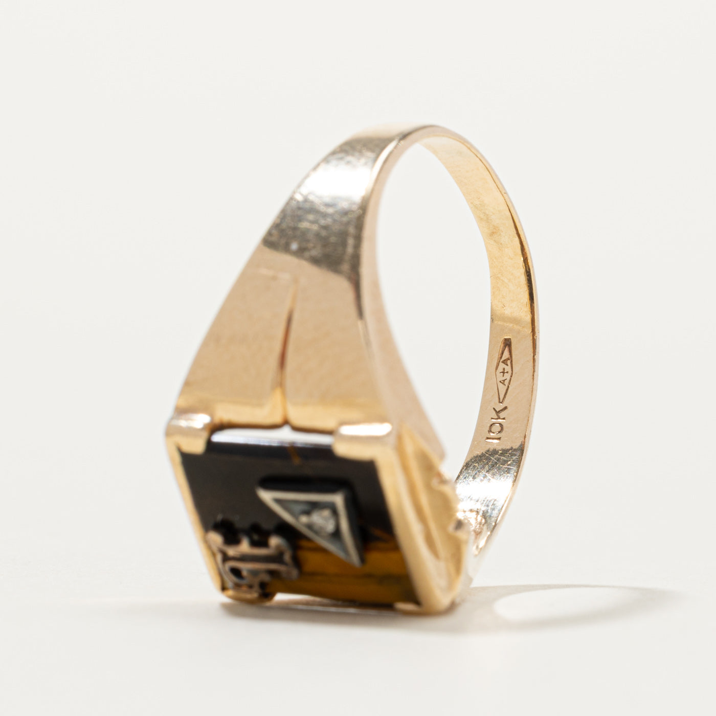 10k Tiger's Eye "L" Initial Signet Ring | SZ 11.25