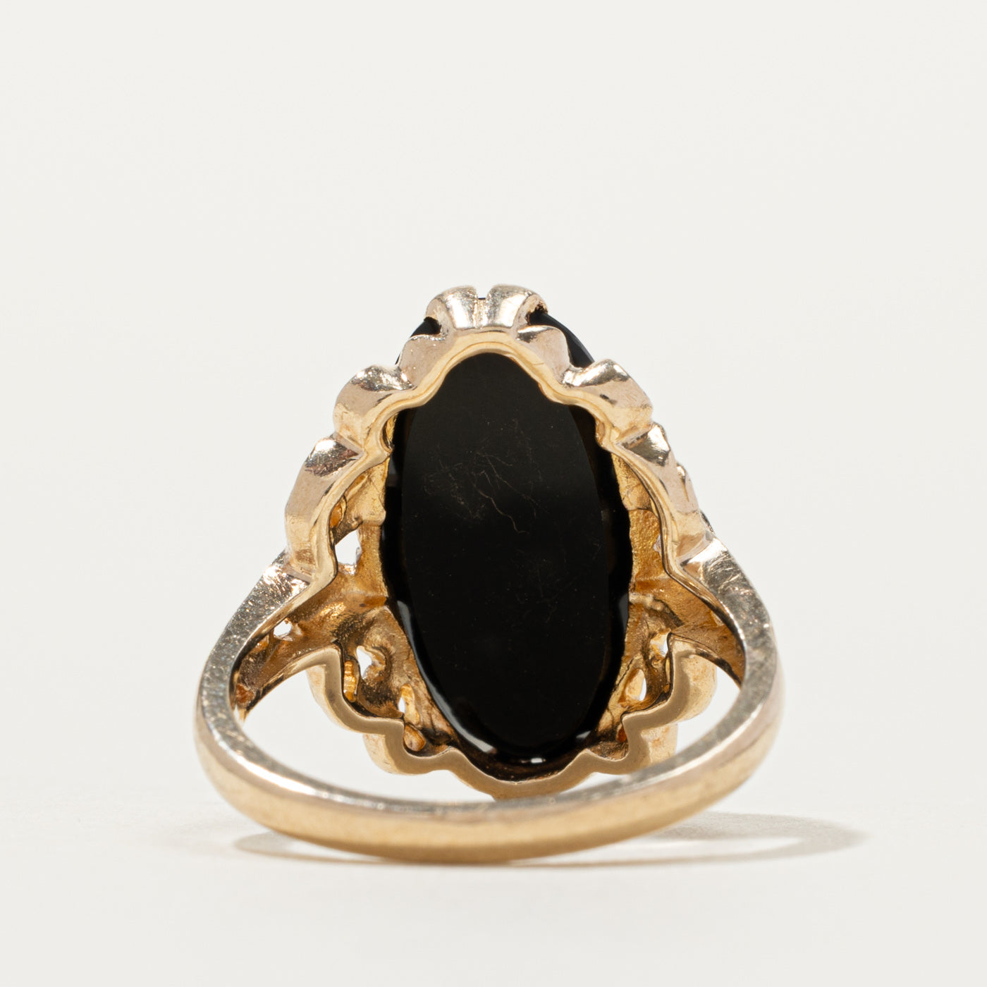 10k Onyx Floral Openwork Cocktail Ring | SZ 6