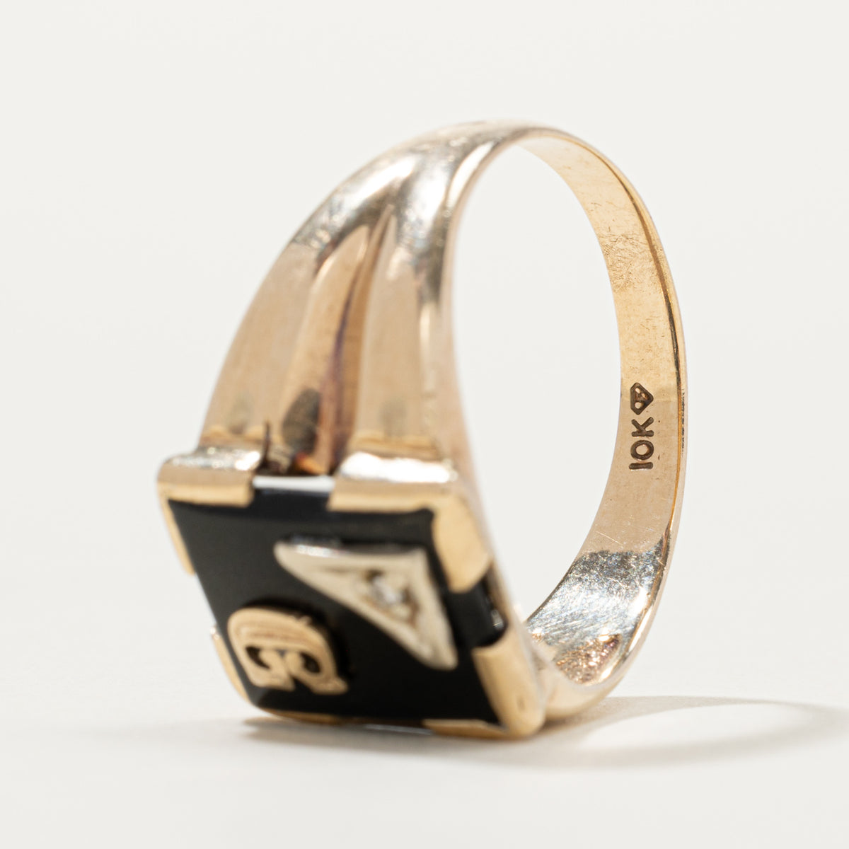 10k Onyx & Diamond "G" Initial Signet Ring | SZ 10