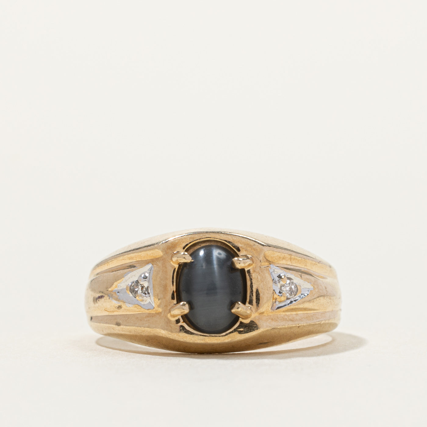 10k Tiger's Eye & Diamond Accented Ring | SZ 7.5