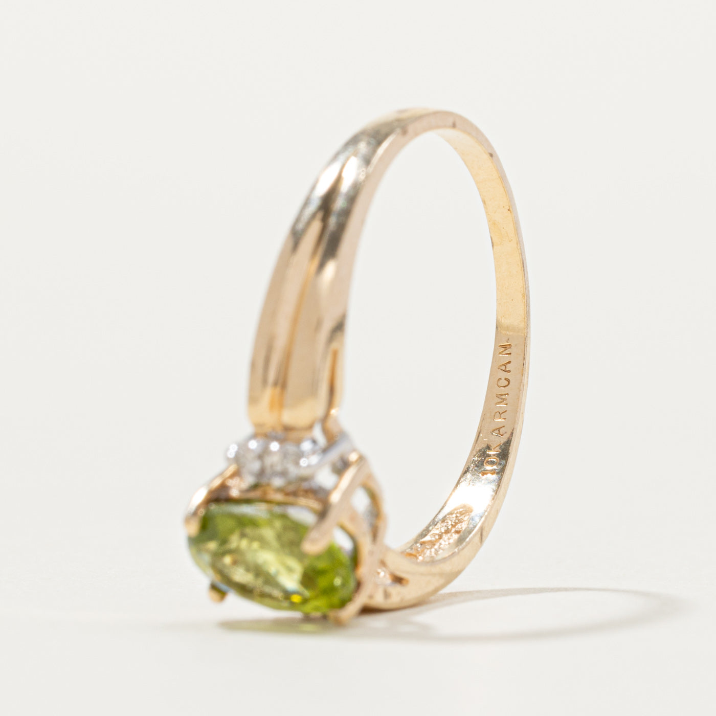 10k Peridot & Diamond Accented Grooved Ring | SZ 6
