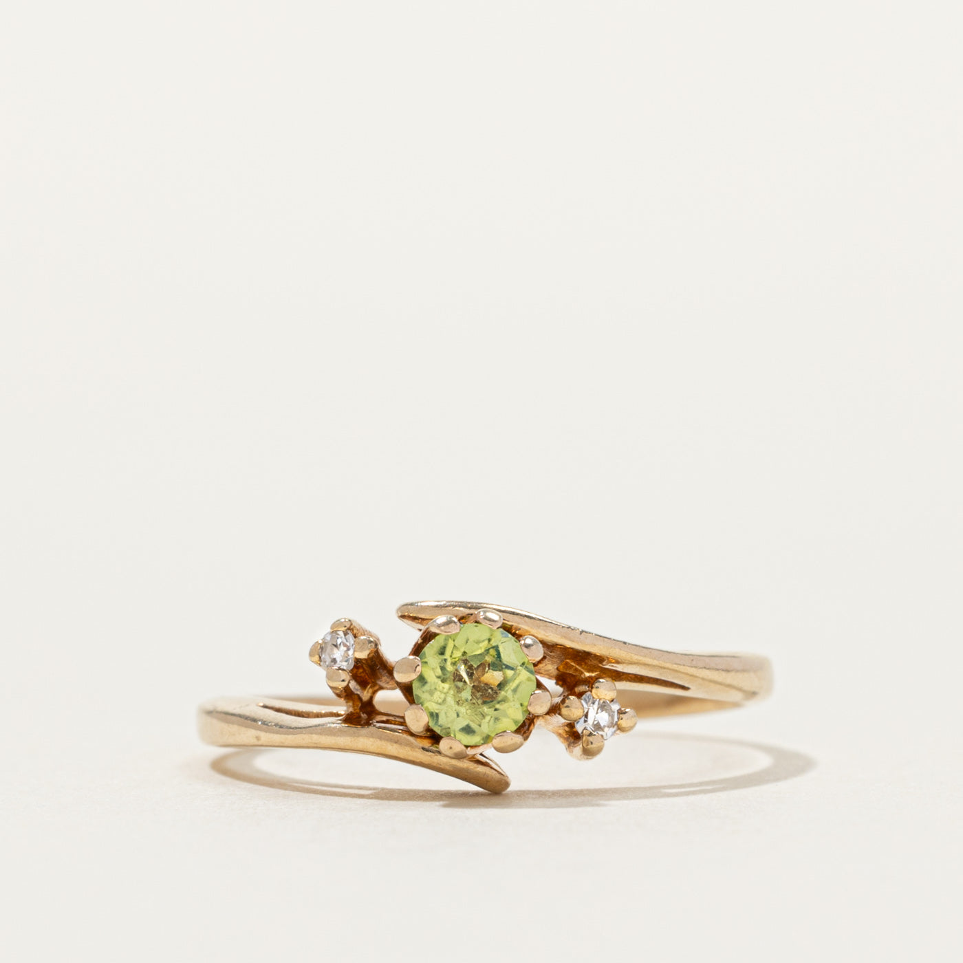 10k Peridot & Diamond Accented Bypass Ring | SZ 4.75